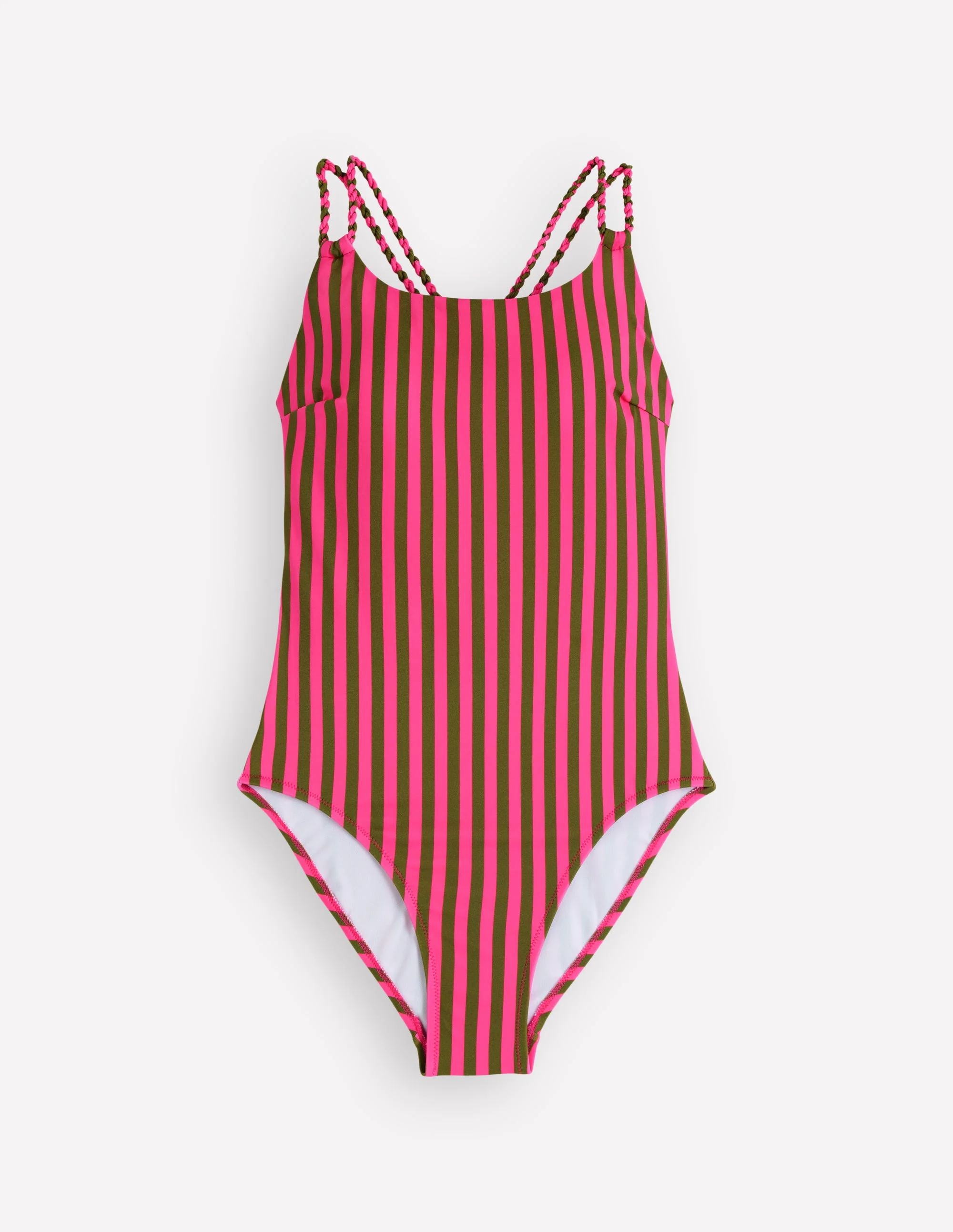 Badeanzug mit gedrehten Trägern-Rosa, Khaki Streifen - Image 7