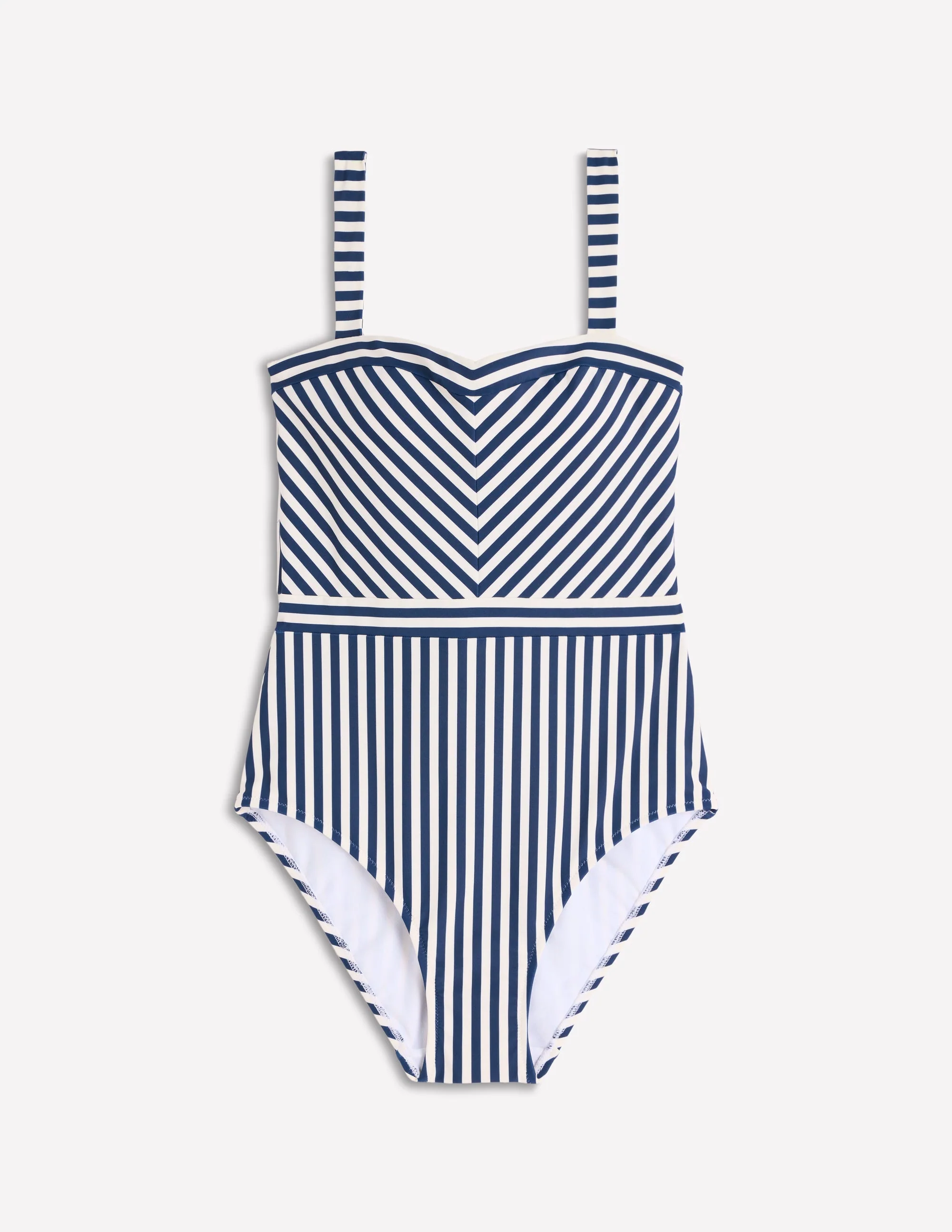 Badeanzug mit Herzausschnitt-Marineblau und Naturweiß Gestreift - Image 5