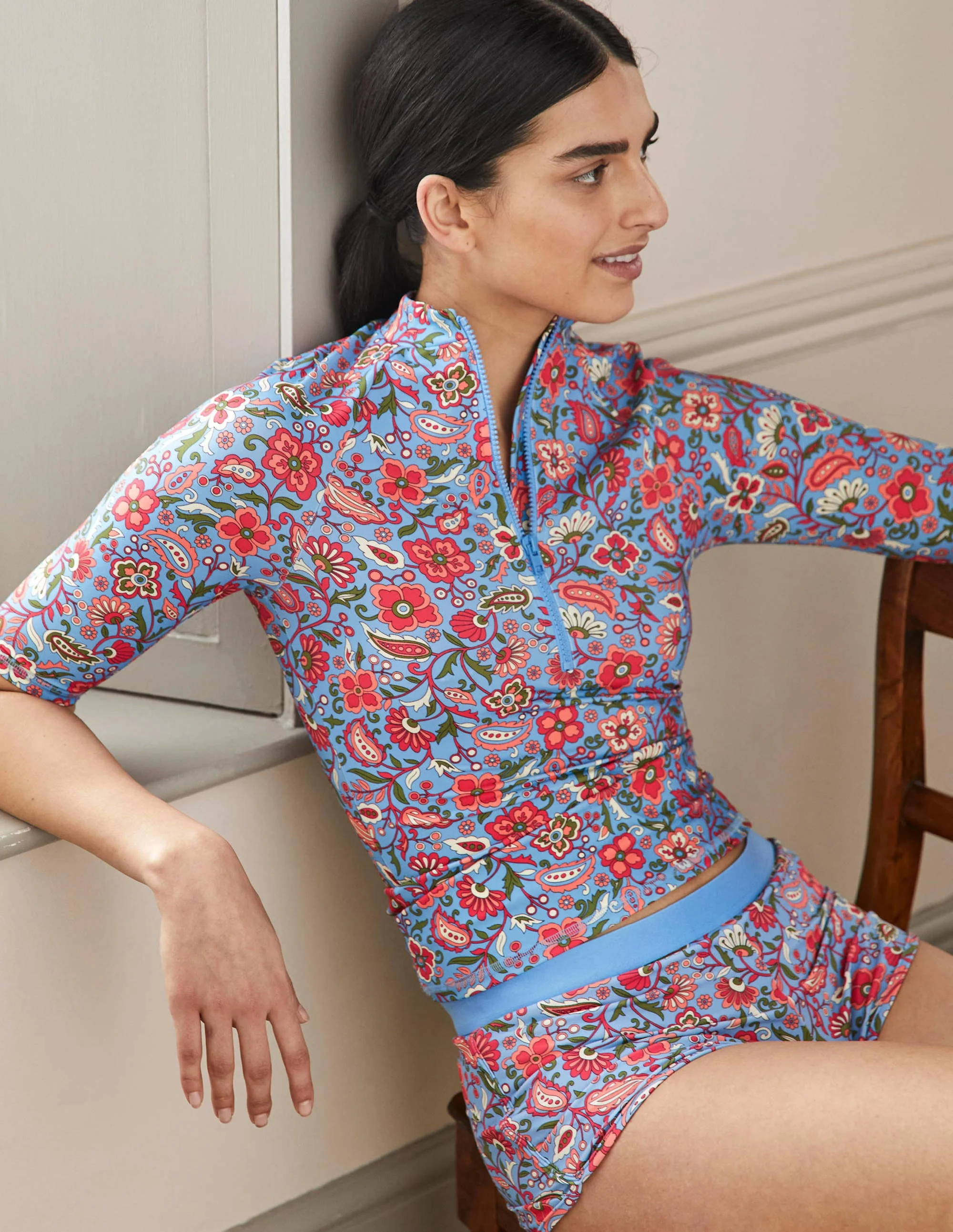 Badeshirt mit 3/4-Ärmeln-Graublau, Orientalisches Paradies