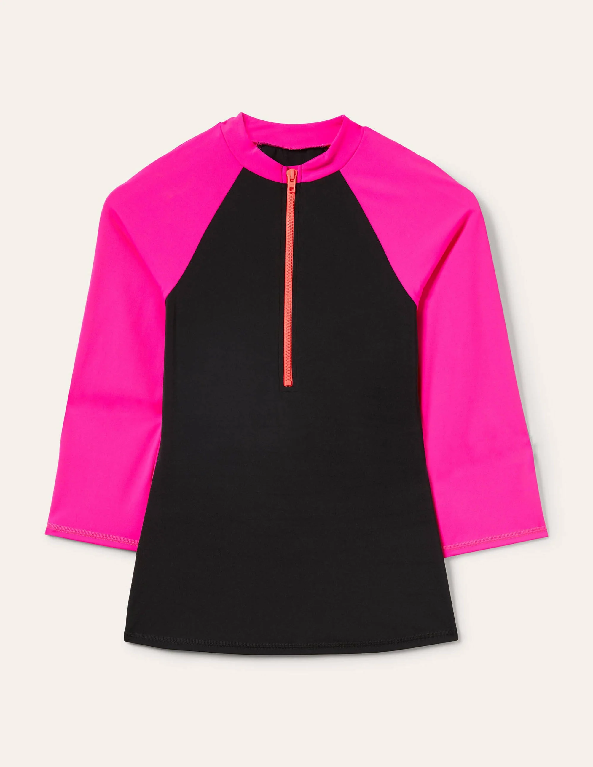 Badeshirt mit 3/4-Ärmeln-Schwarz/Knallpink - Image 6