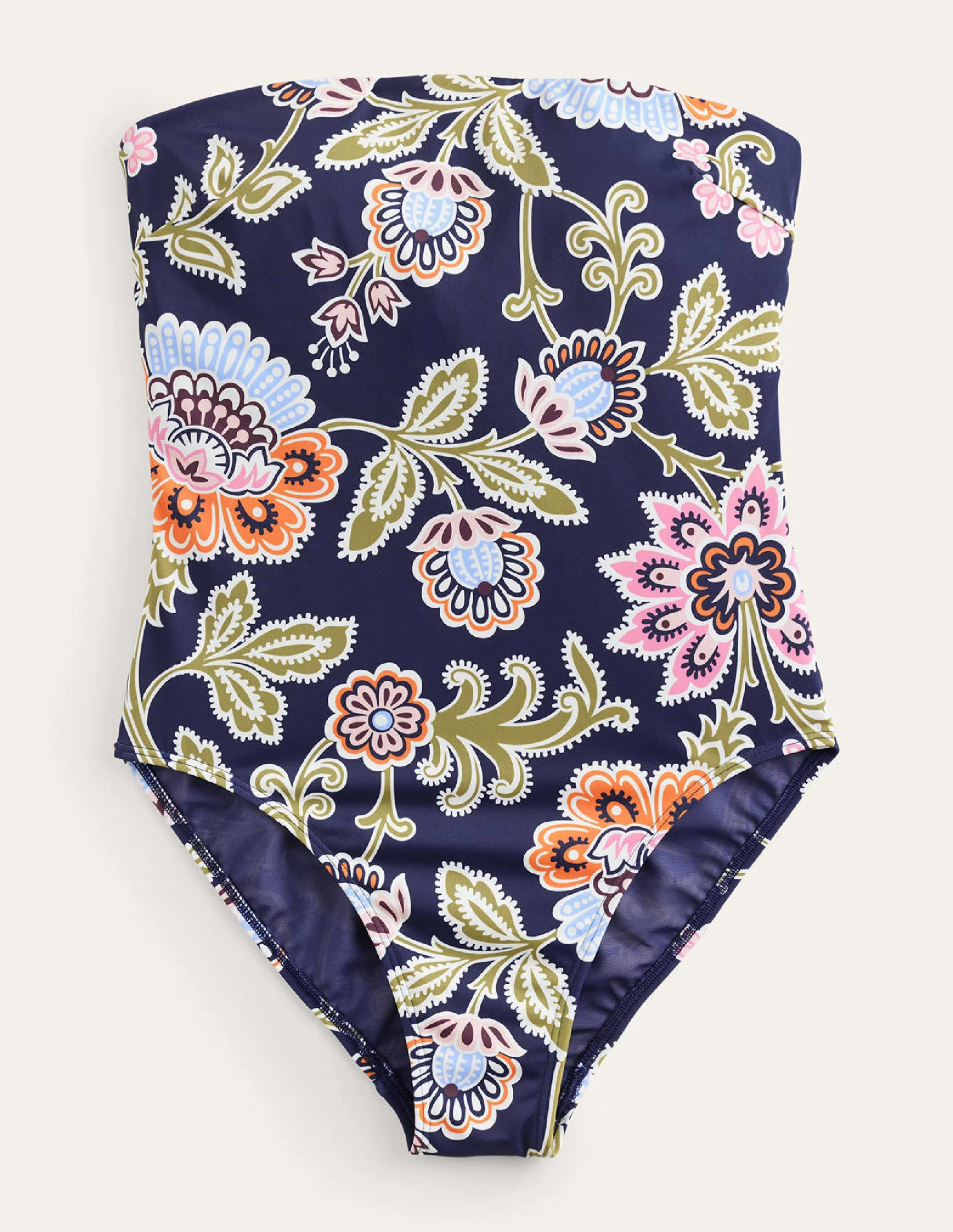 Bandeau-Badeanzug mit Brustunterstützung-Mitternachtsblau, Bunt Blumen - Image 5