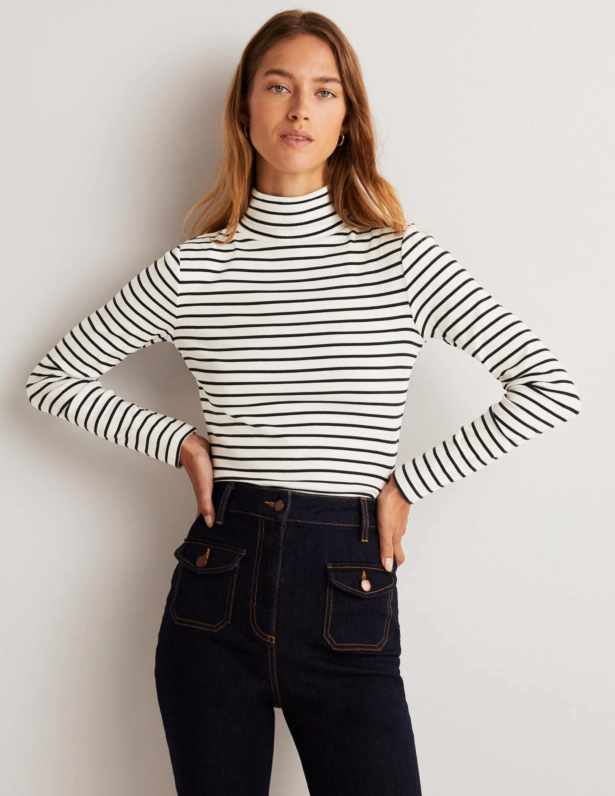 Basic-Rollkragenoberteil-Naturweiß/Navy, Gestreift - Image 5
