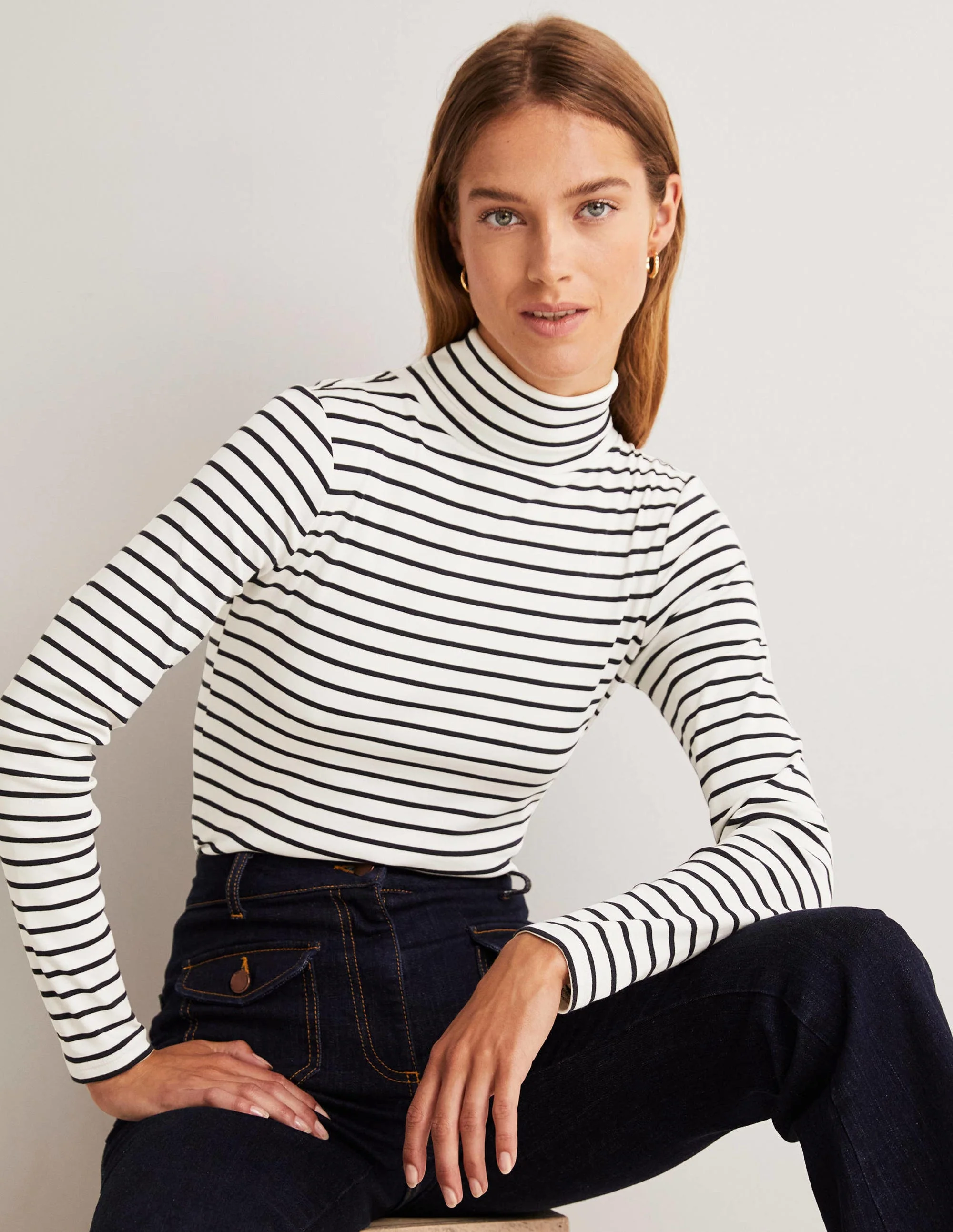 Basic-Rollkragenoberteil-Naturweiß/Navy, Gestreift - Image 7