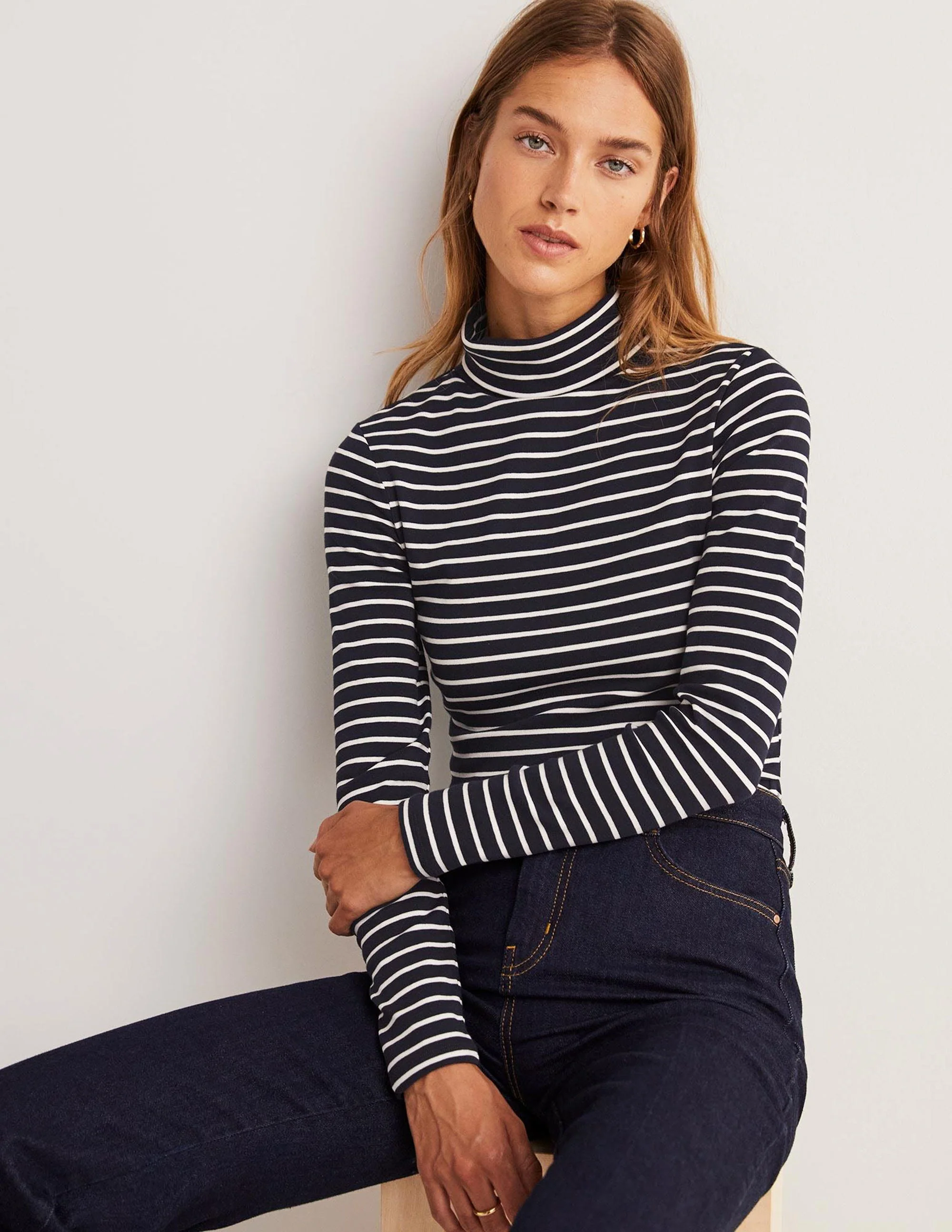 Basic-Rollkragenoberteil-Navy/Naturweiß, Gestreift - Image 4