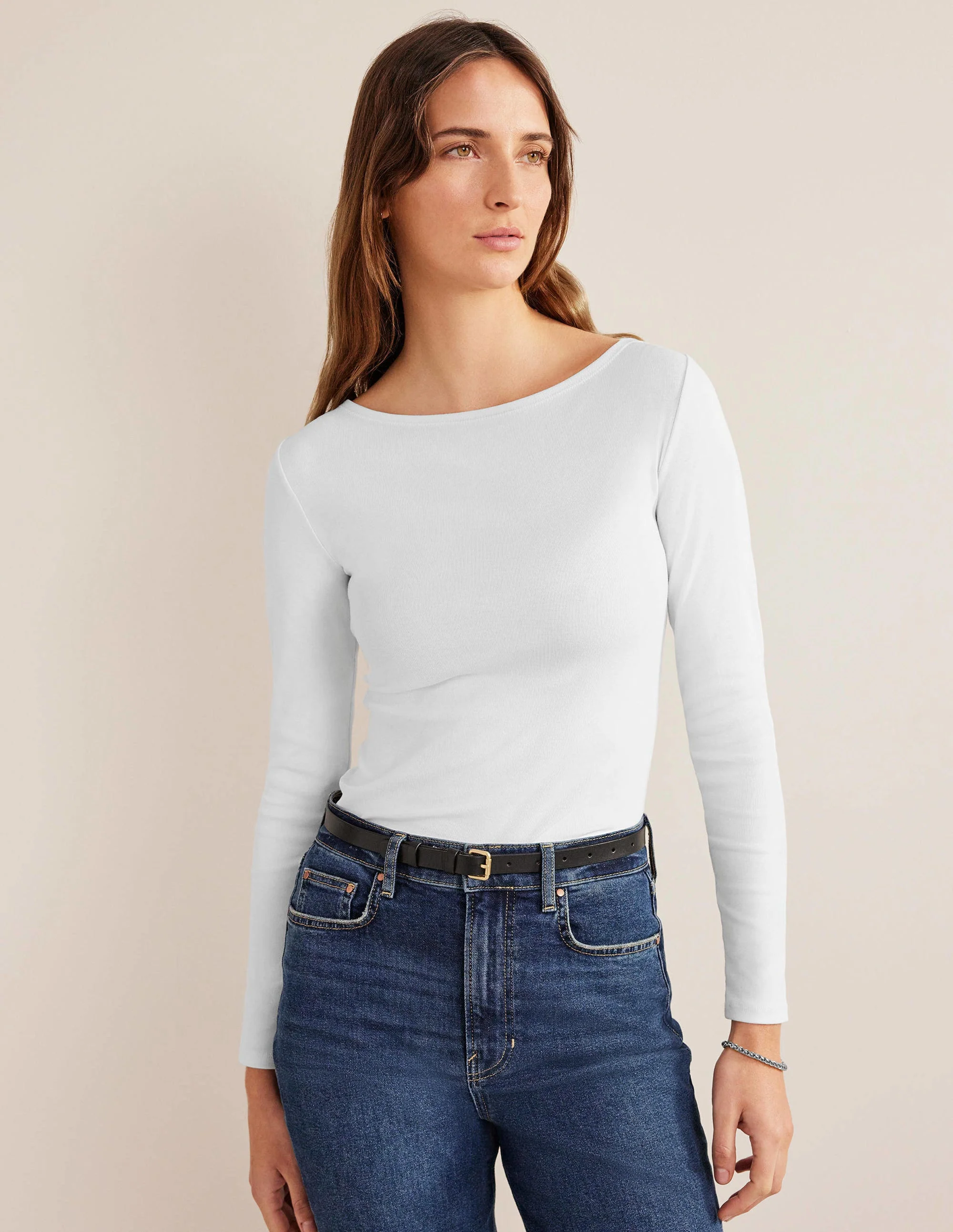 Basic-Shirt mit U-Boot-Ausschnitt-Weiß