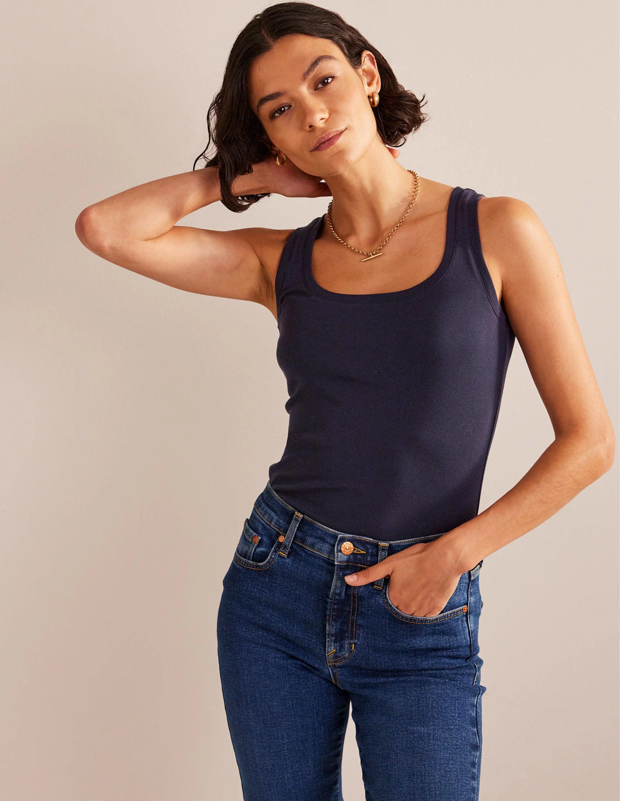 Basic-Top mit tiefem Rundhalsausschnitt-Aqua Marine Marl