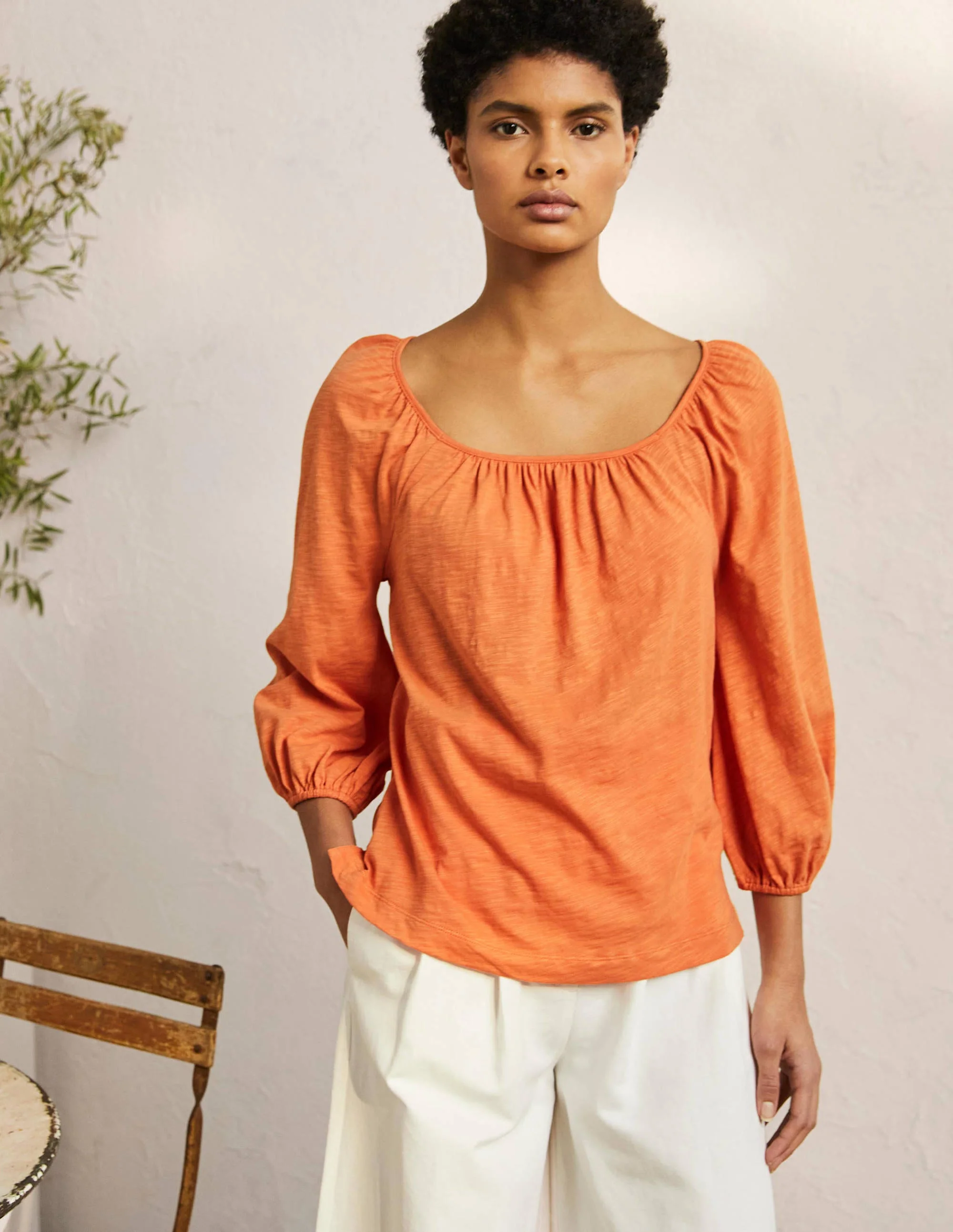 Baumwoll-Oberteil mit Blousonärmeln-Gedecktes Orange - Image 4