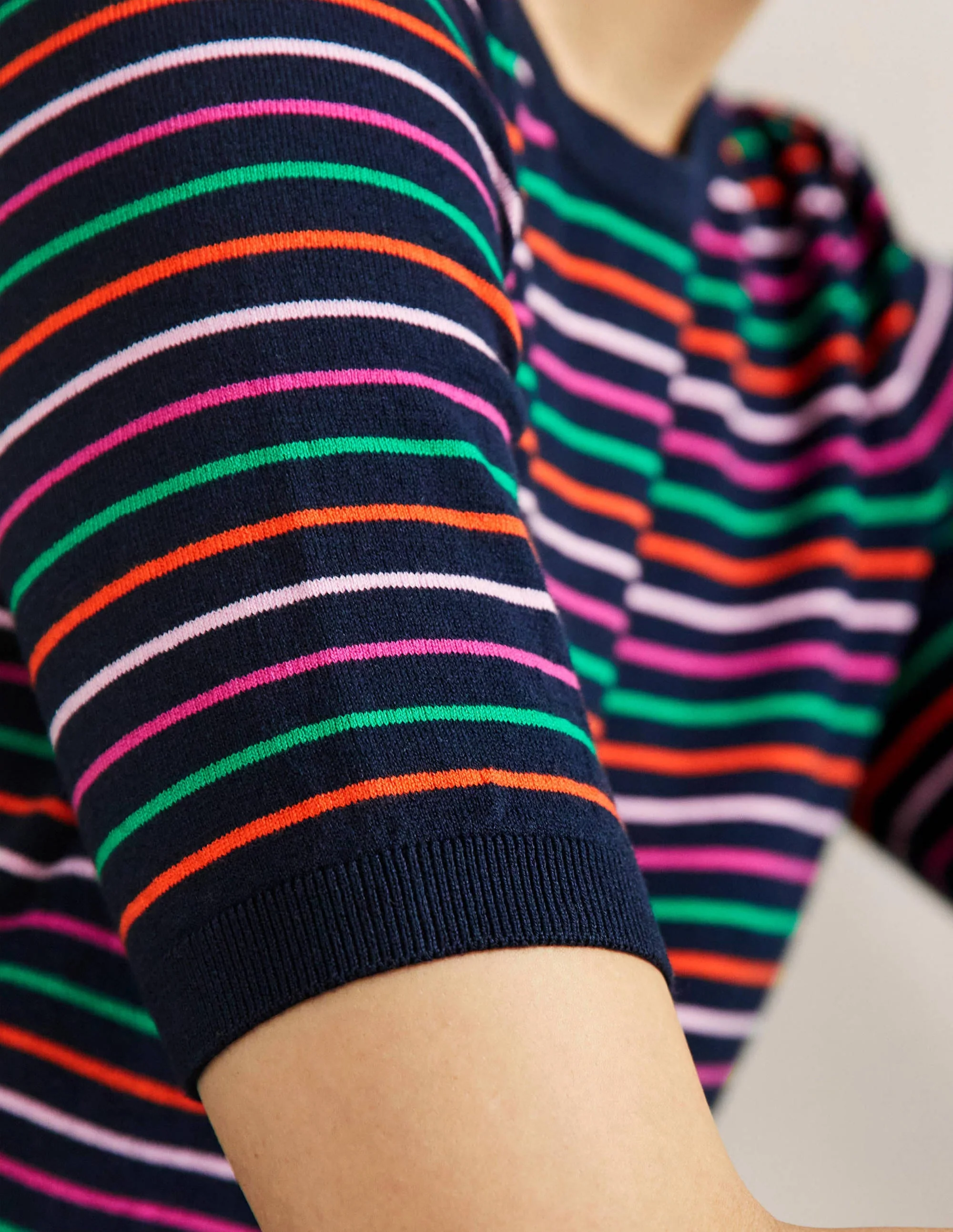 Baumwoll-Strickoberteil mit Rundhalsausschnitt-Navy/Bunt, Gestreift - Image 2