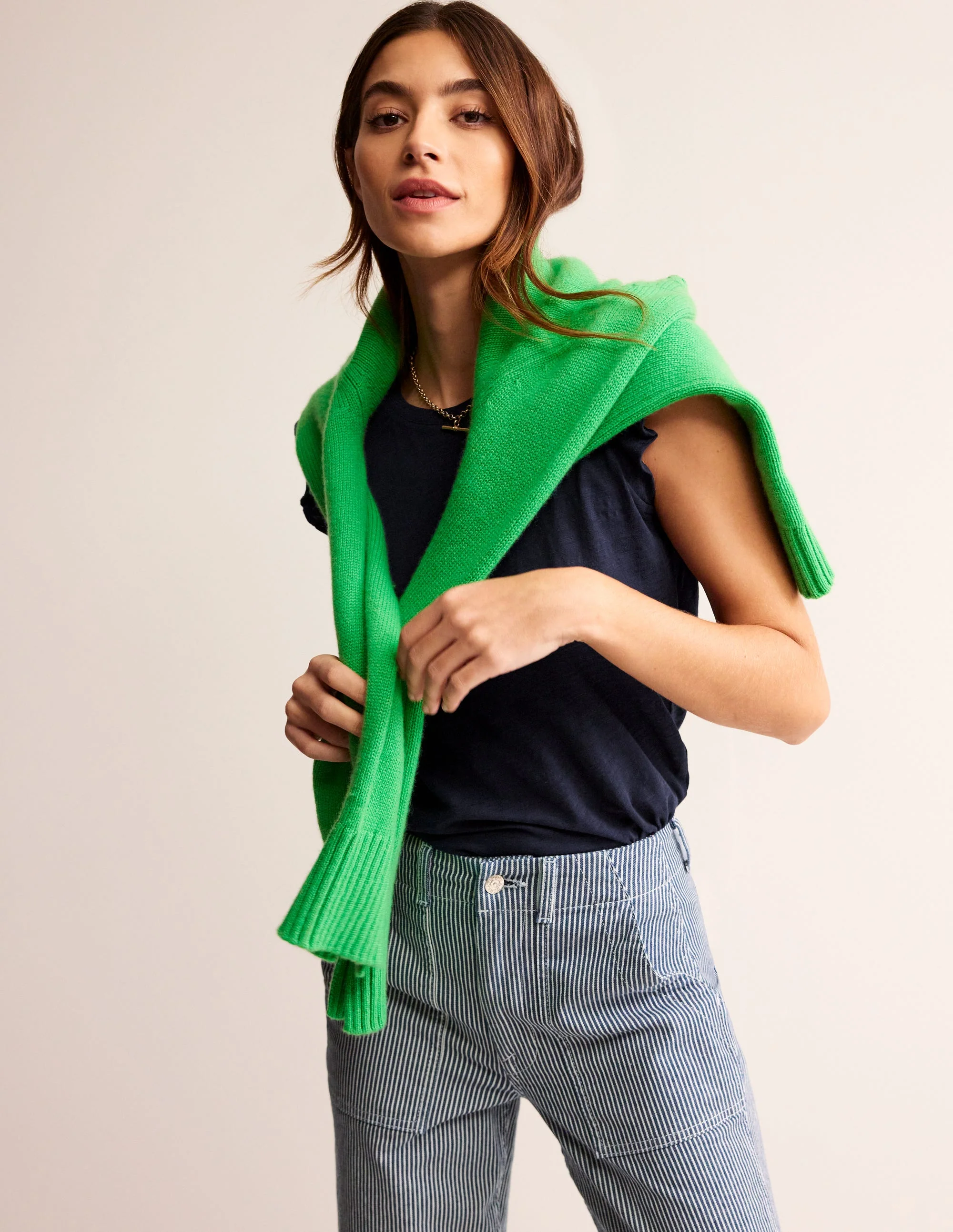 Baumwoll-T-Shirt mit Flatterärmeln-Aqua Marine Marl