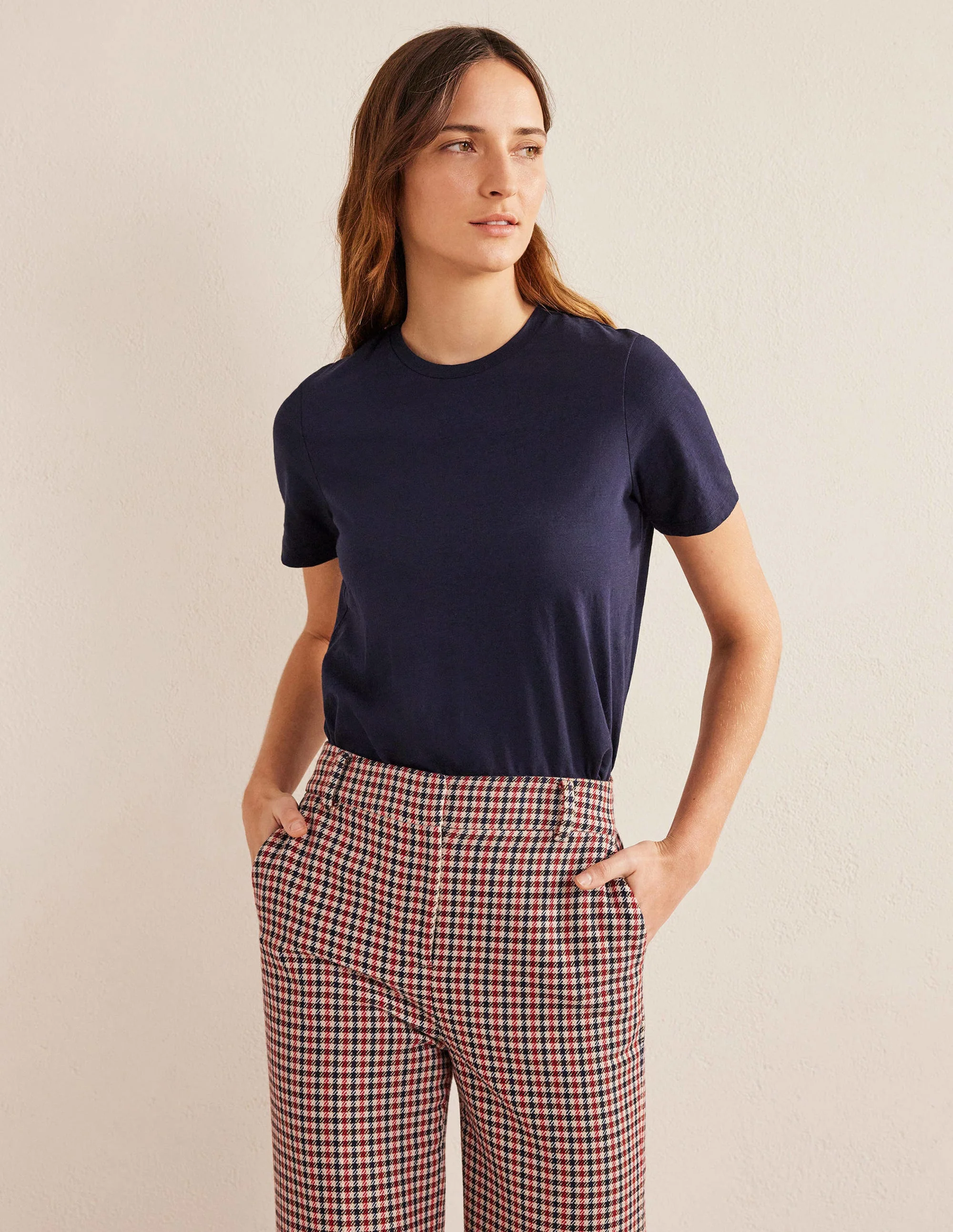 Baumwoll-T-Shirt mit Rundhalsausschnitt-Marineblau - Image 4