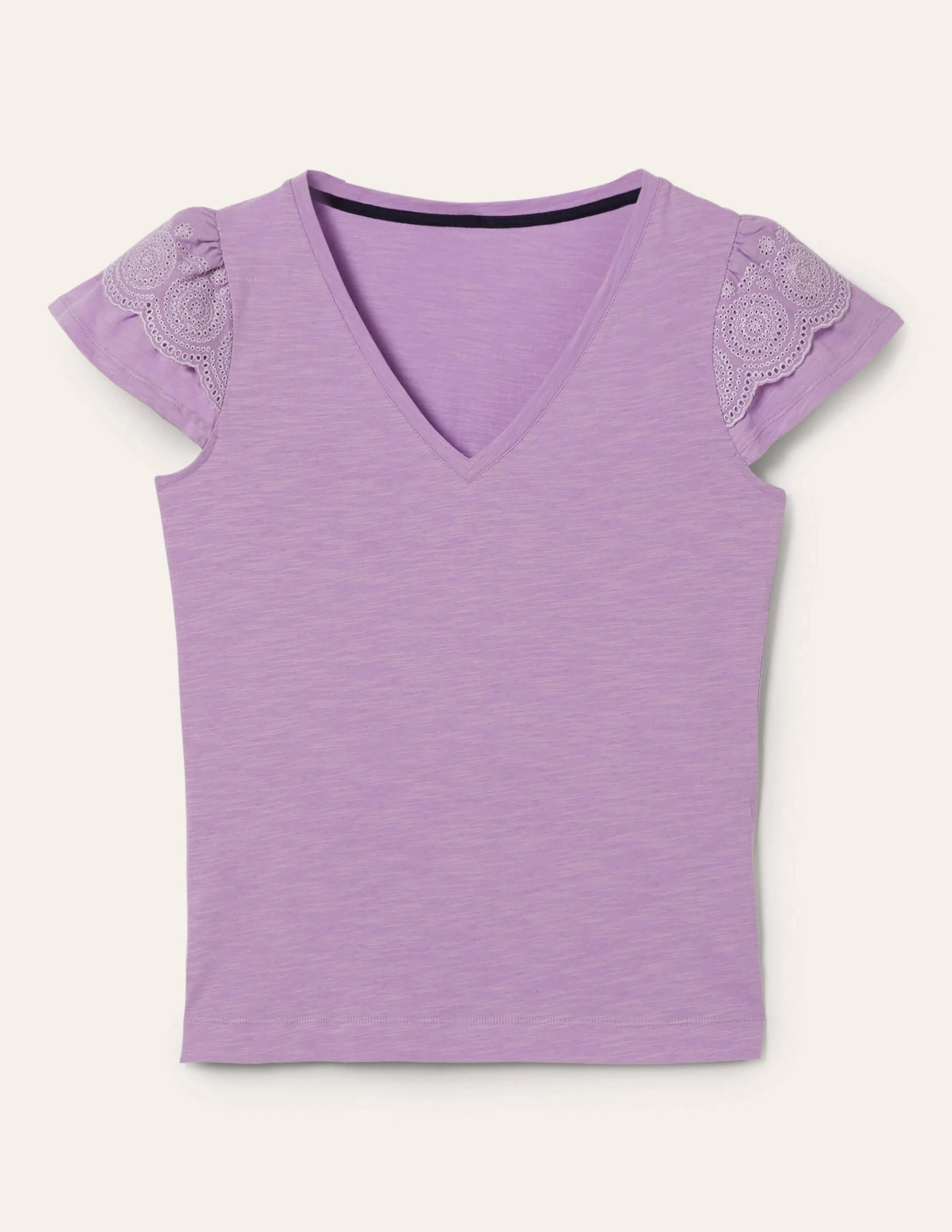 Baumwoll-T-Shirt mit V-Ausschnitt und Lockstickerei-Afrikanisches Violett - Image 6