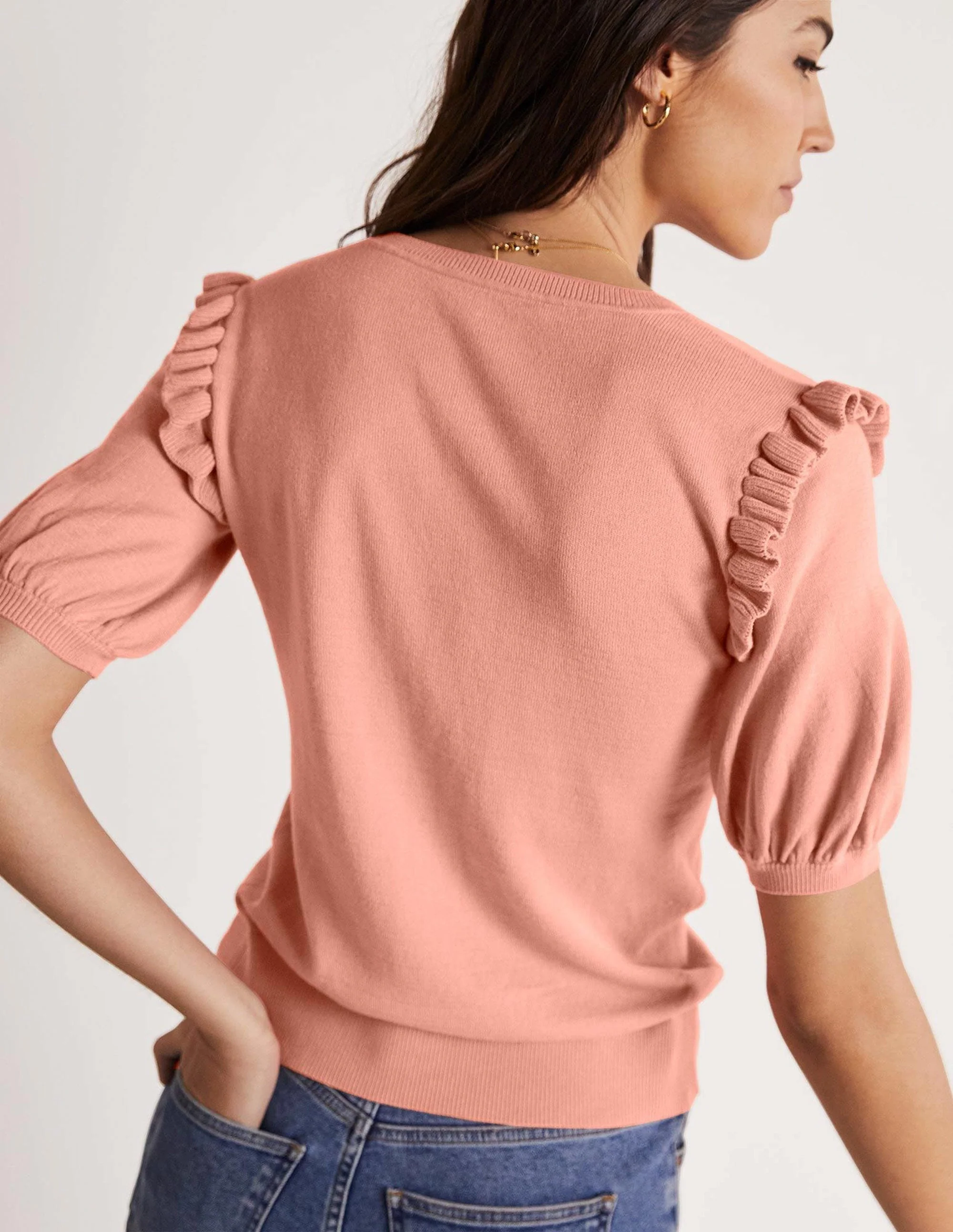 Baumwollcardigan mit Rüschenschultern-Helles Korallenrosa - Image 4
