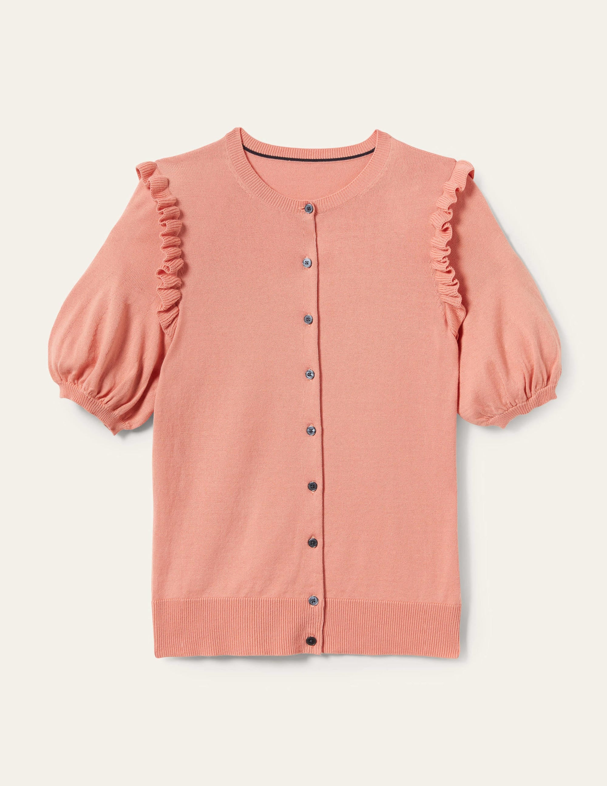 Baumwollcardigan mit Rüschenschultern-Helles Korallenrosa - Image 7