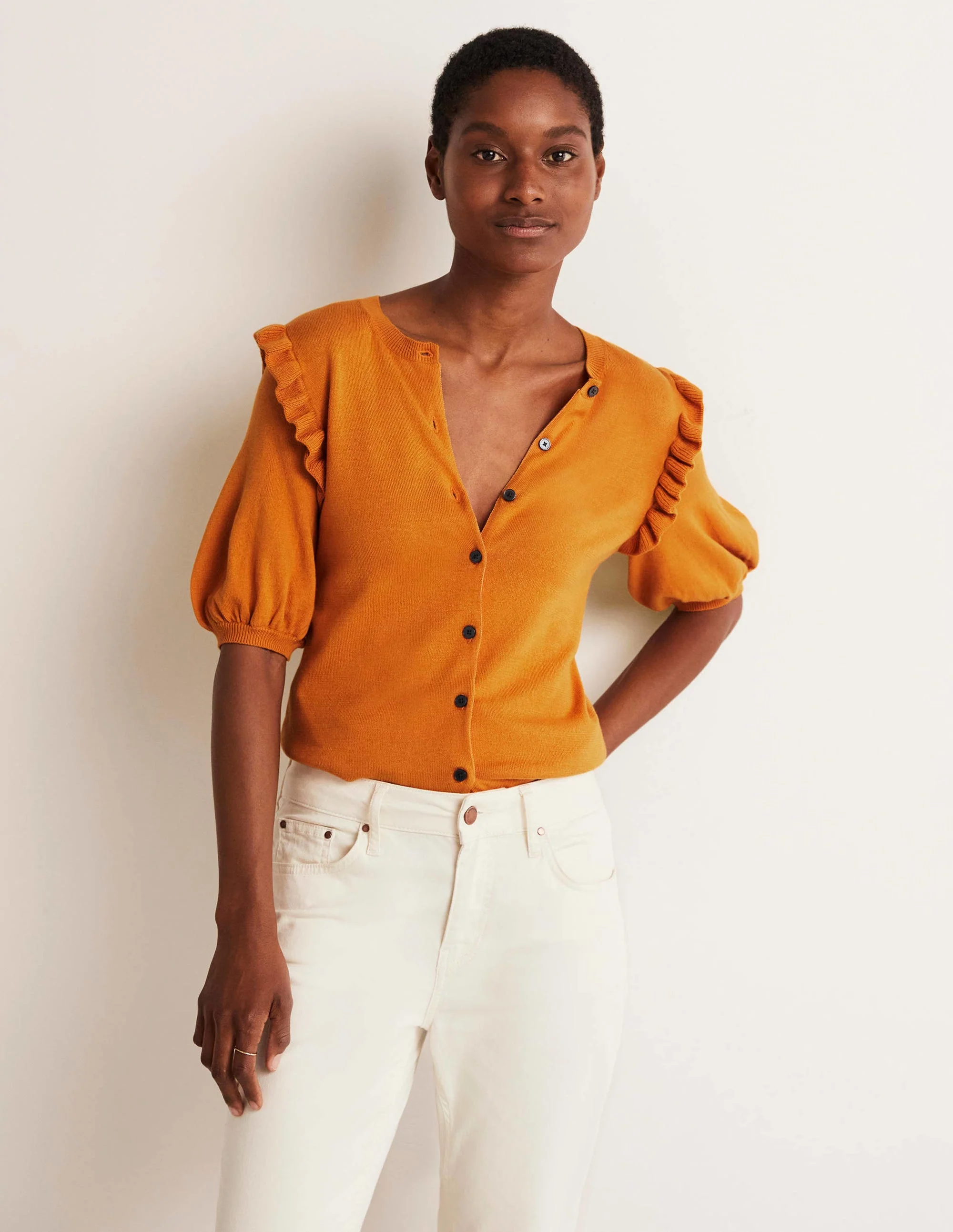Baumwollcardigan mit Rüschenschultern-Wüstensonnenorange - Image 4