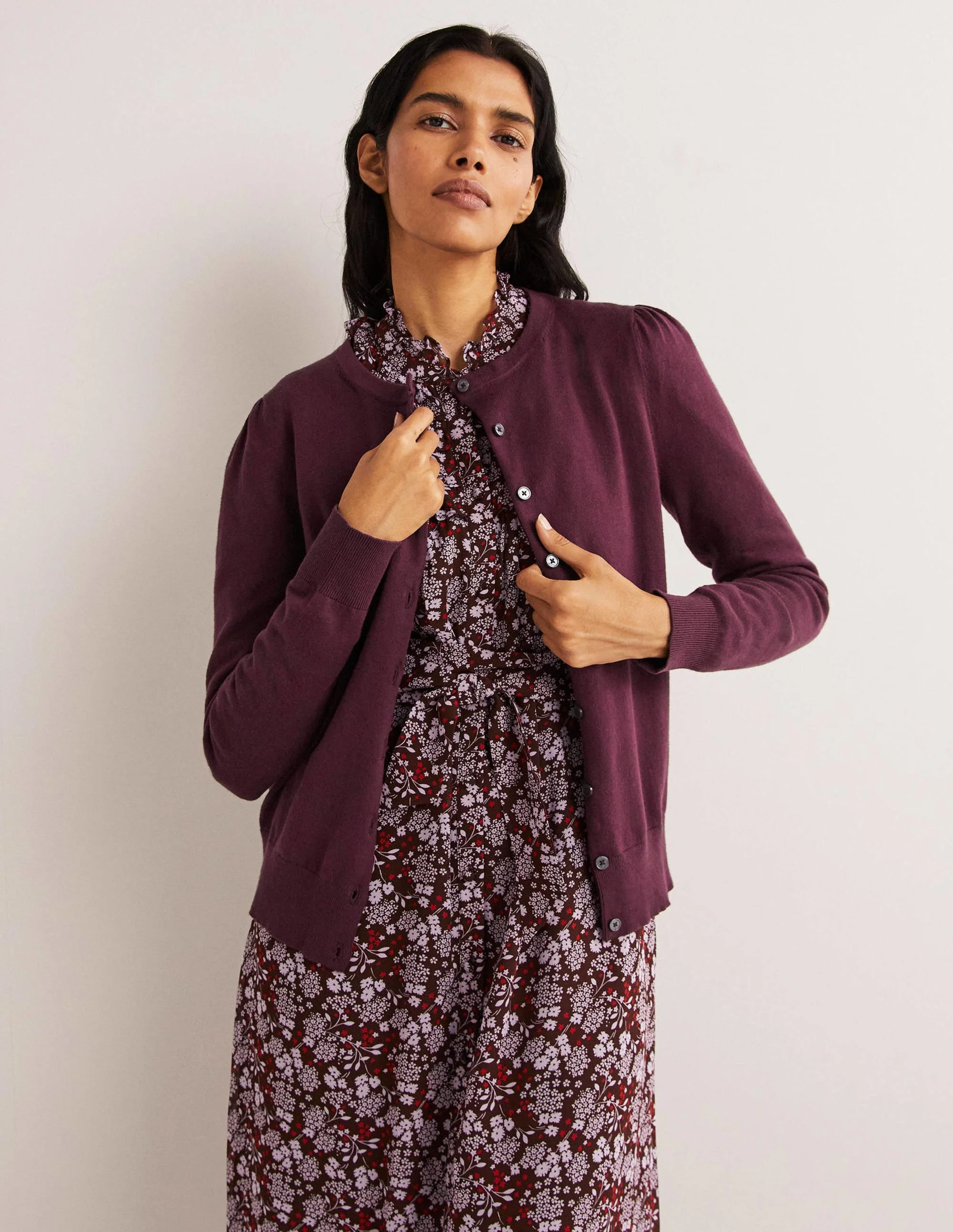 Baumwollcardigan mit Rundhalsausschnitt-Beere