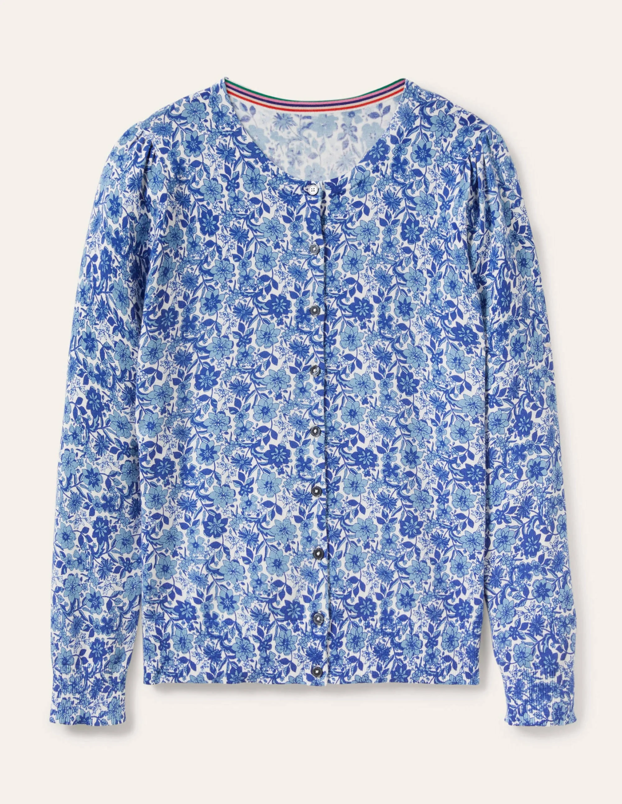Baumwollcardigan mit Rundhalsausschnitt-Morgendämmerungsblau, Blumenmuster - Image 6