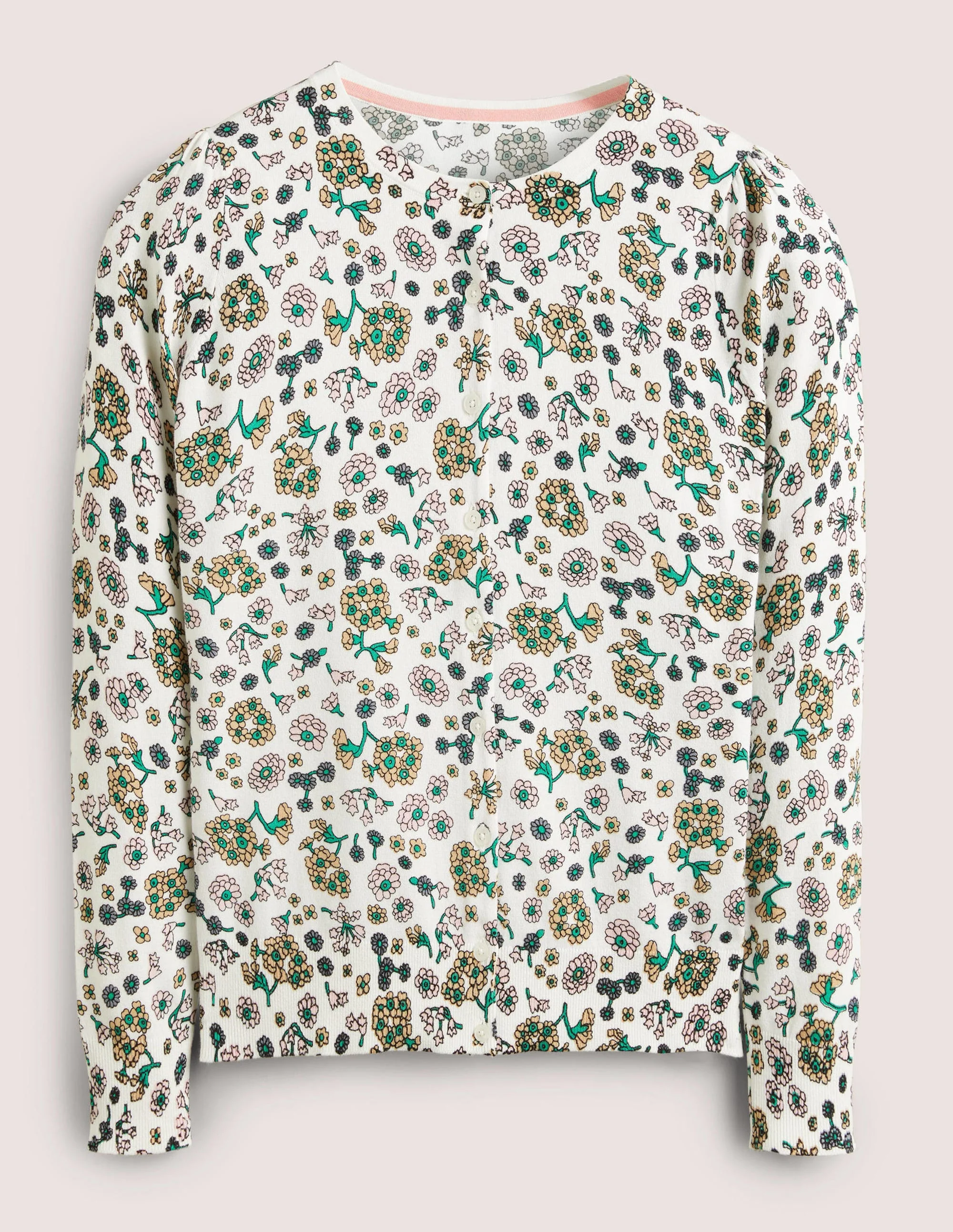 Baumwollcardigan mit Rundhalsausschnitt-Naturweiß, Filigranes Blumenmuster - Image 7