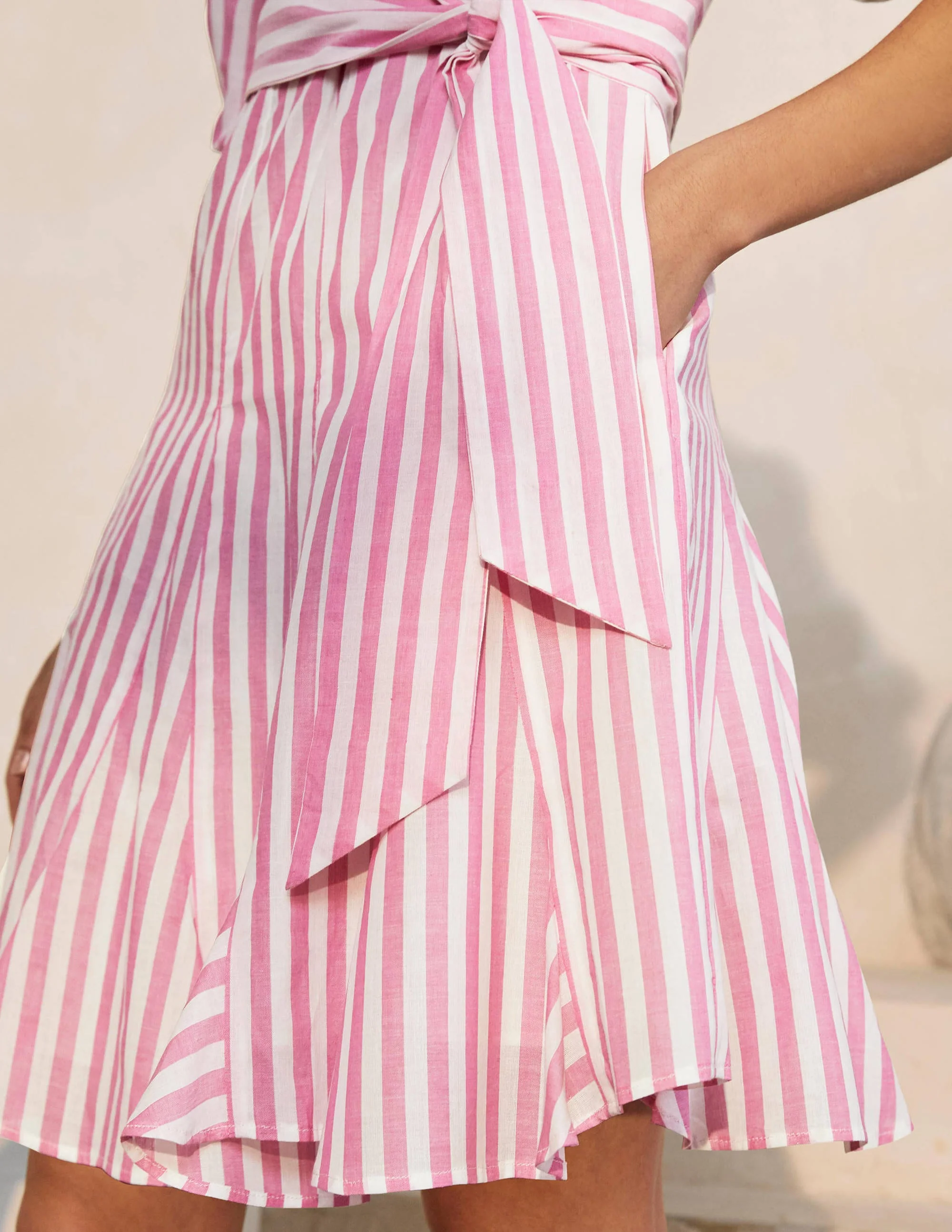 Baumwollkleid mit Puffärmeln-Pink, Gestreift - Image 4
