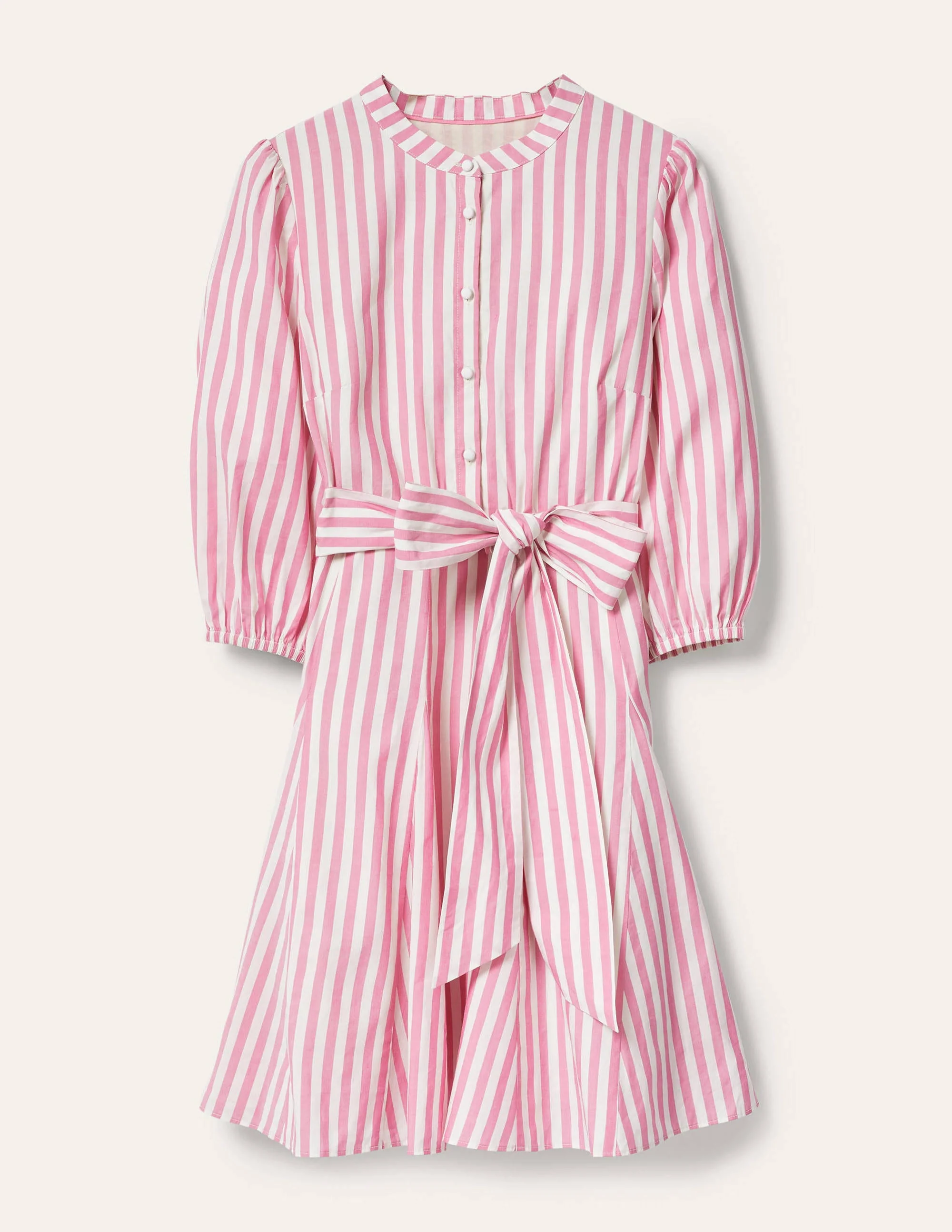 Baumwollkleid mit Puffärmeln-Pink, Gestreift - Image 7