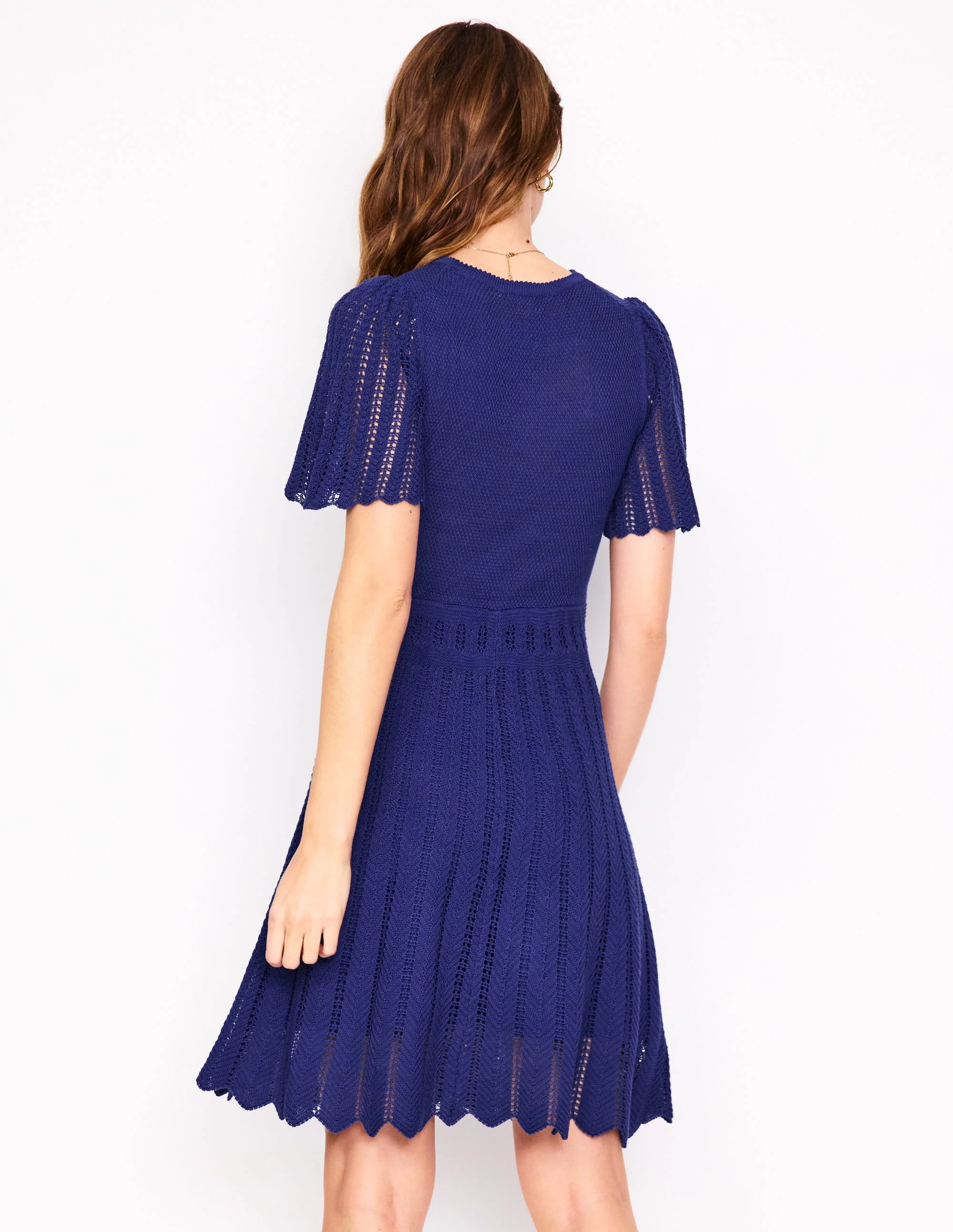 Baumwollkleid mit Rundhalsausschnitt und Ziernähten-Twilight Blau - Image 3