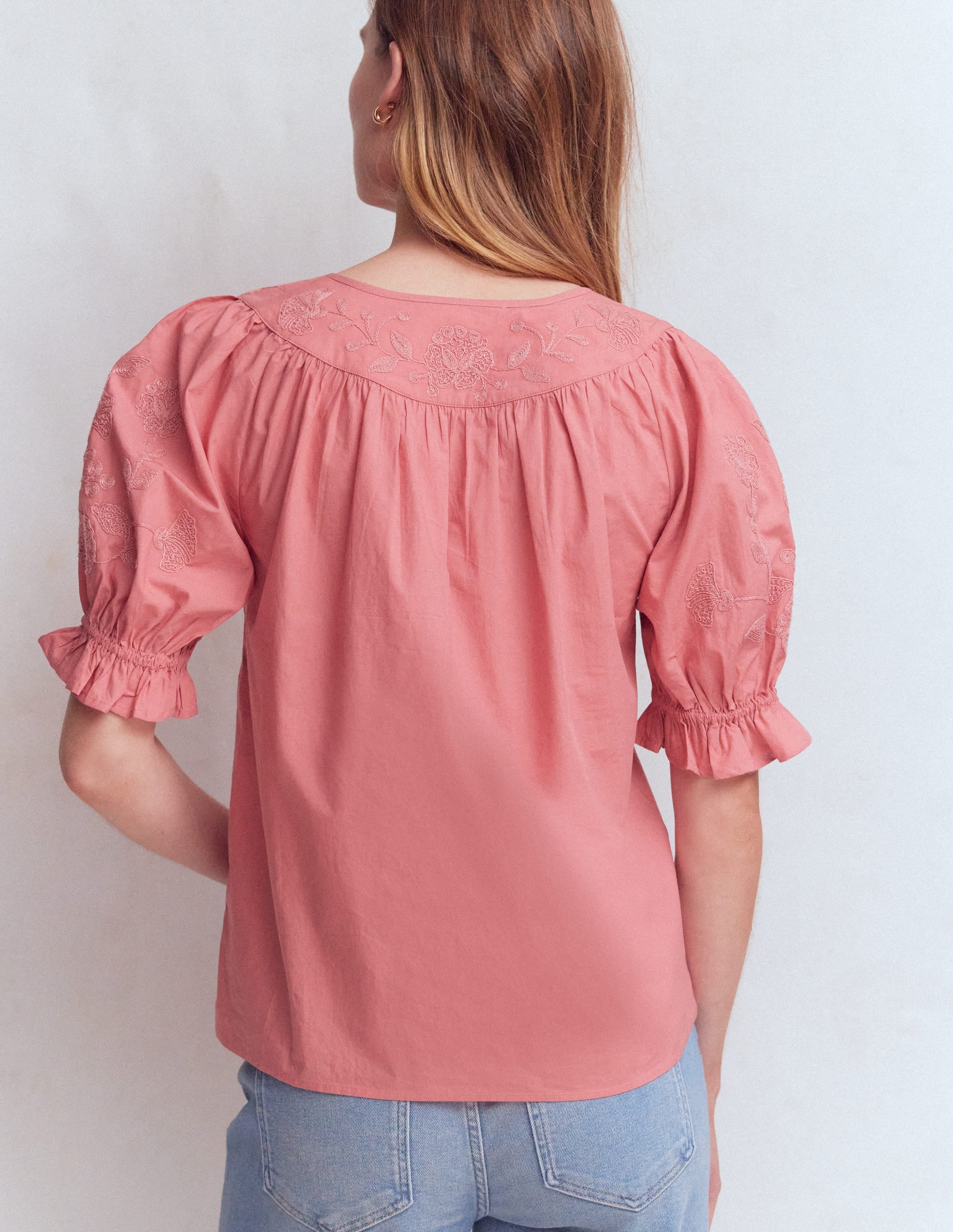 Baumwolloberteil mit bestickter Passe-Vintage-Rosa Bestickt - Image 4