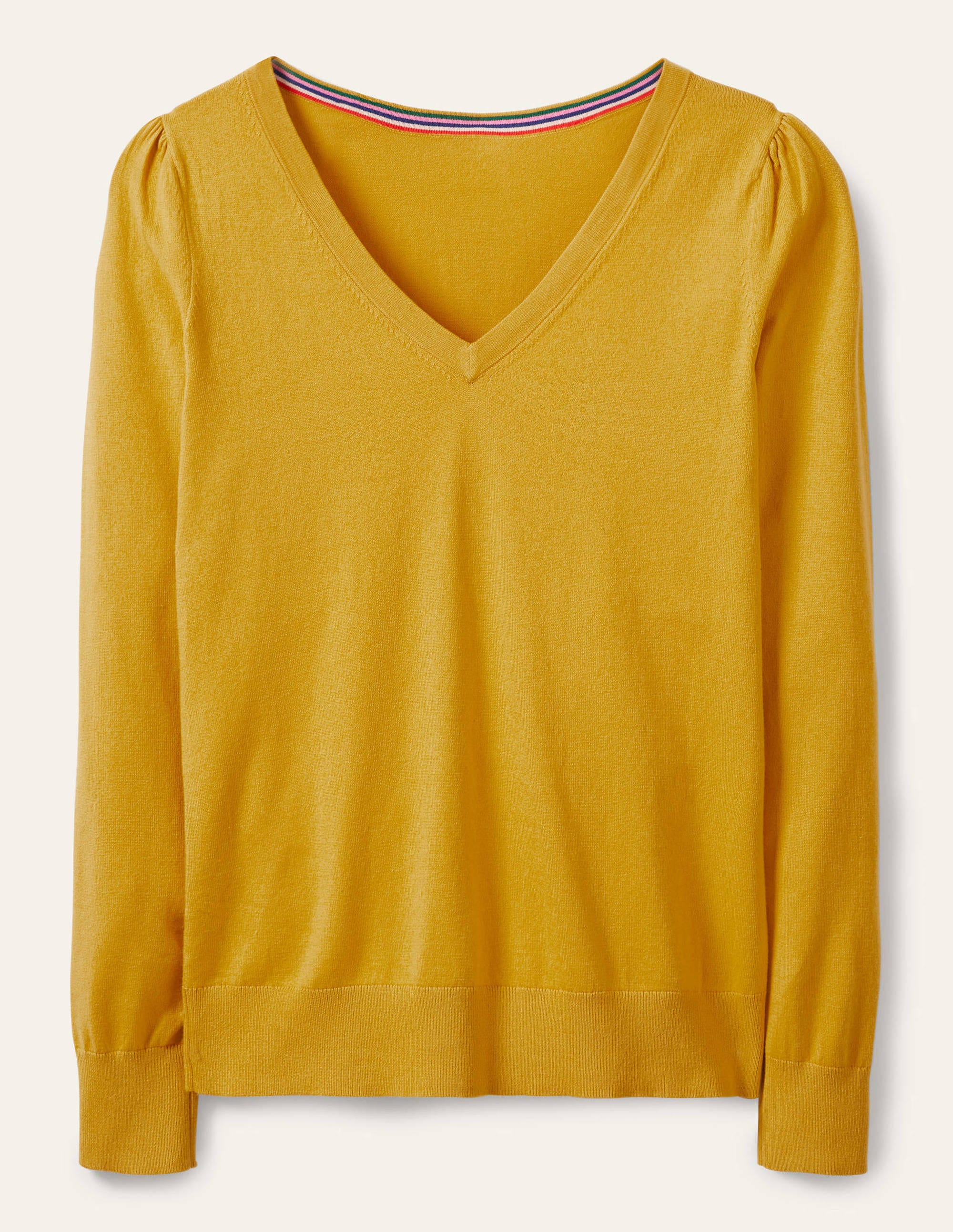 Baumwollpullover mit V-Ausschnitt-Honiggold - Image 5