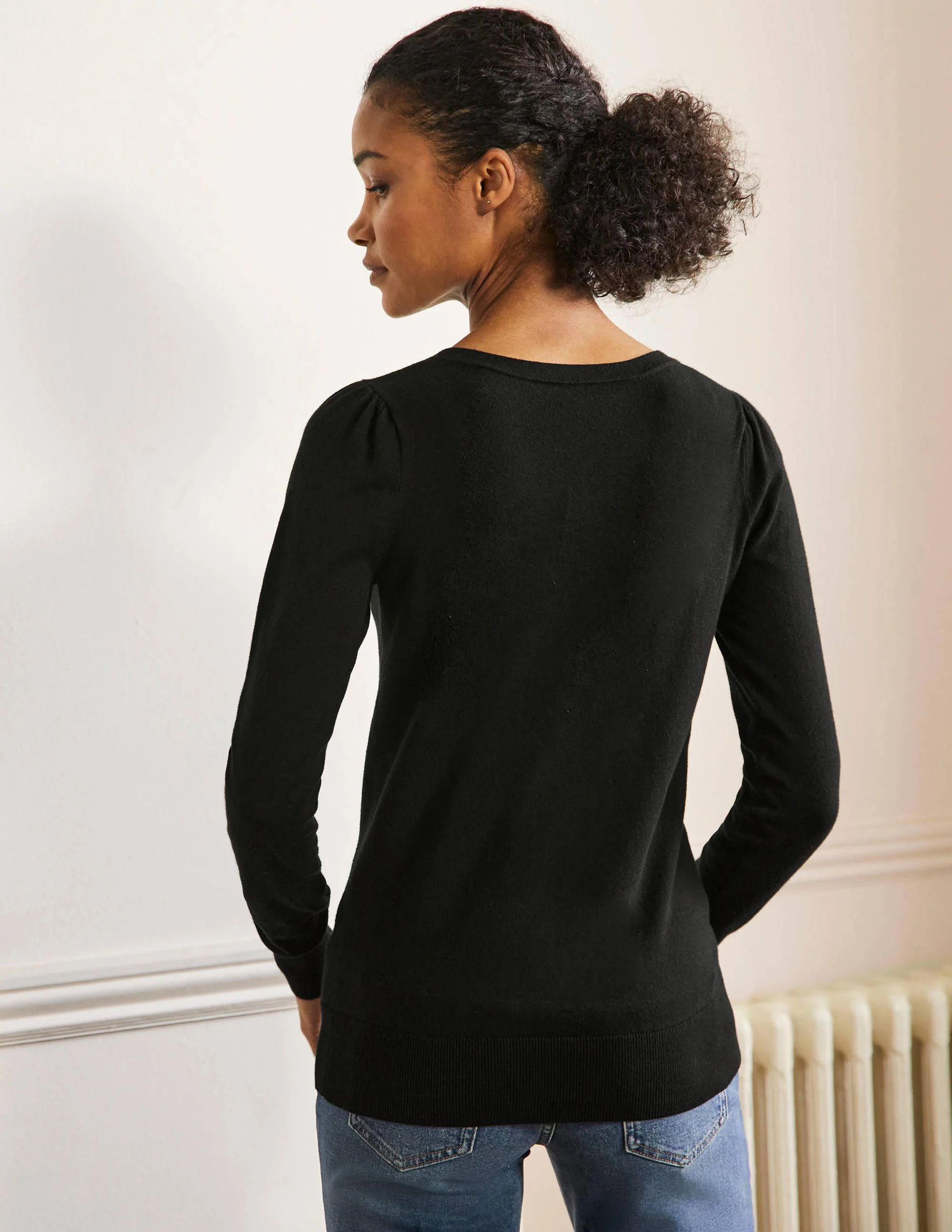 Baumwollpullover mit V-Ausschnitt-Schwarz - Image 4
