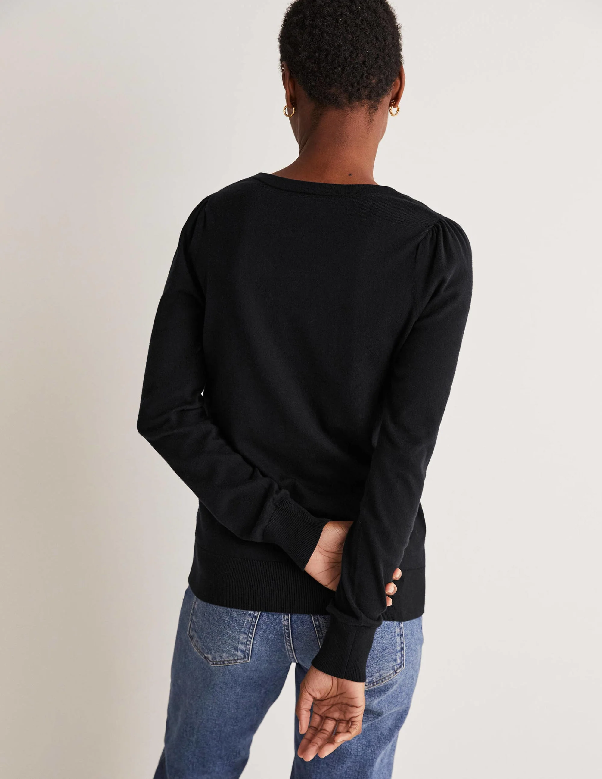 Baumwollpullover mit V-Ausschnitt-Schwarz - Image 7