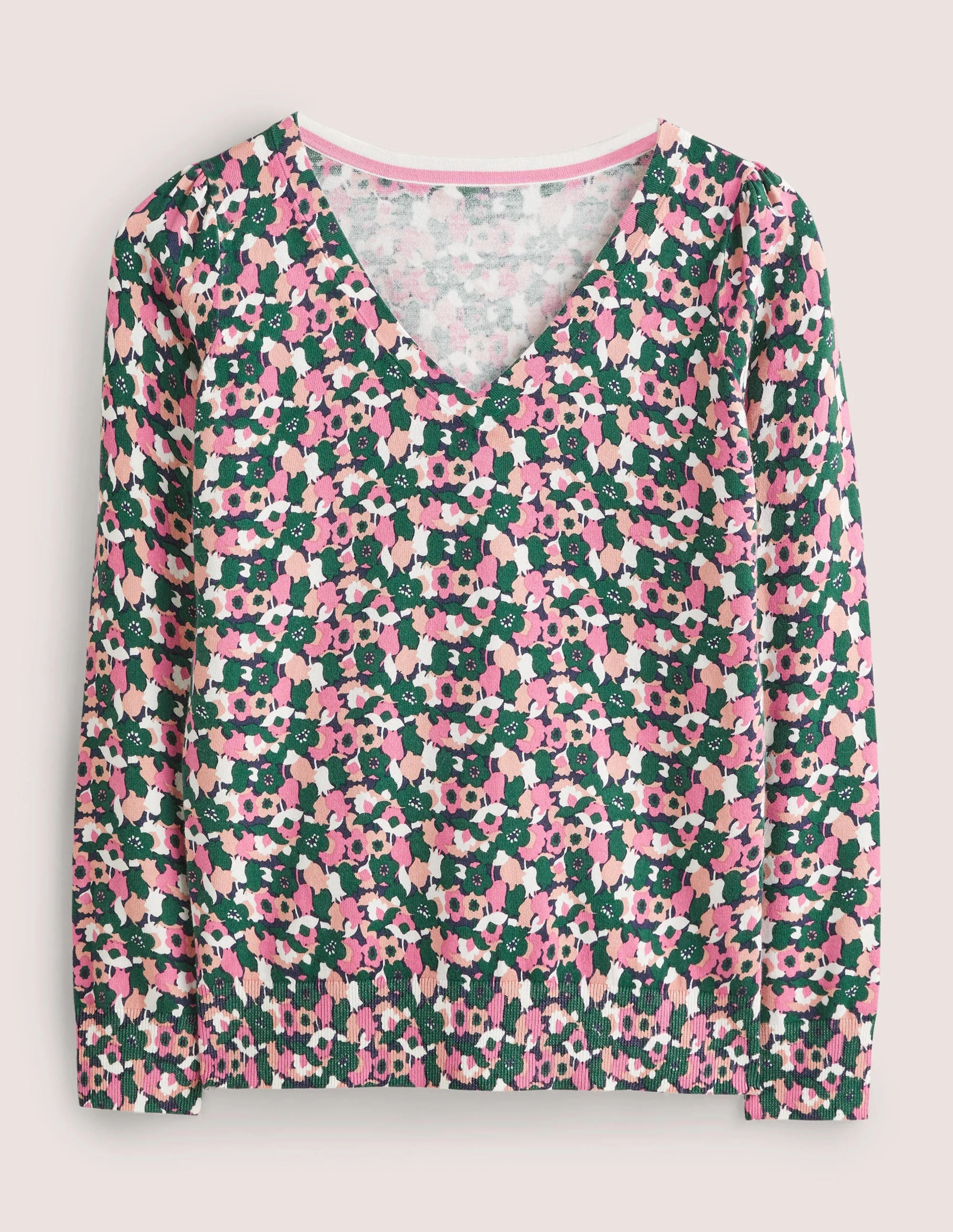 Baumwollpullover mit V-Ausschnitt-Wildrose, Tulpen - Image 6