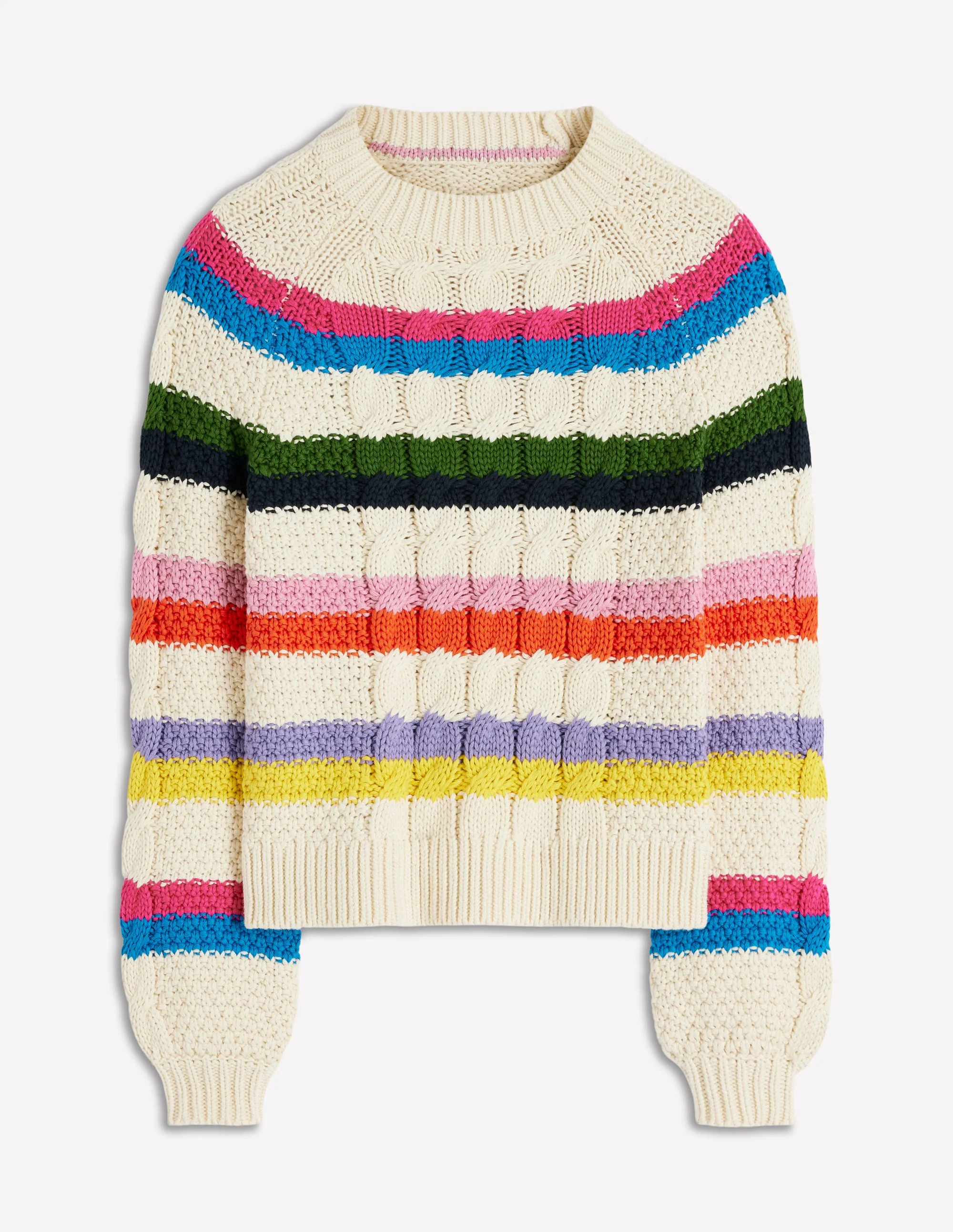 Baumwollpullover mit Zopfmuster-Warmes Naturweiß, Regenbogen - Image 6