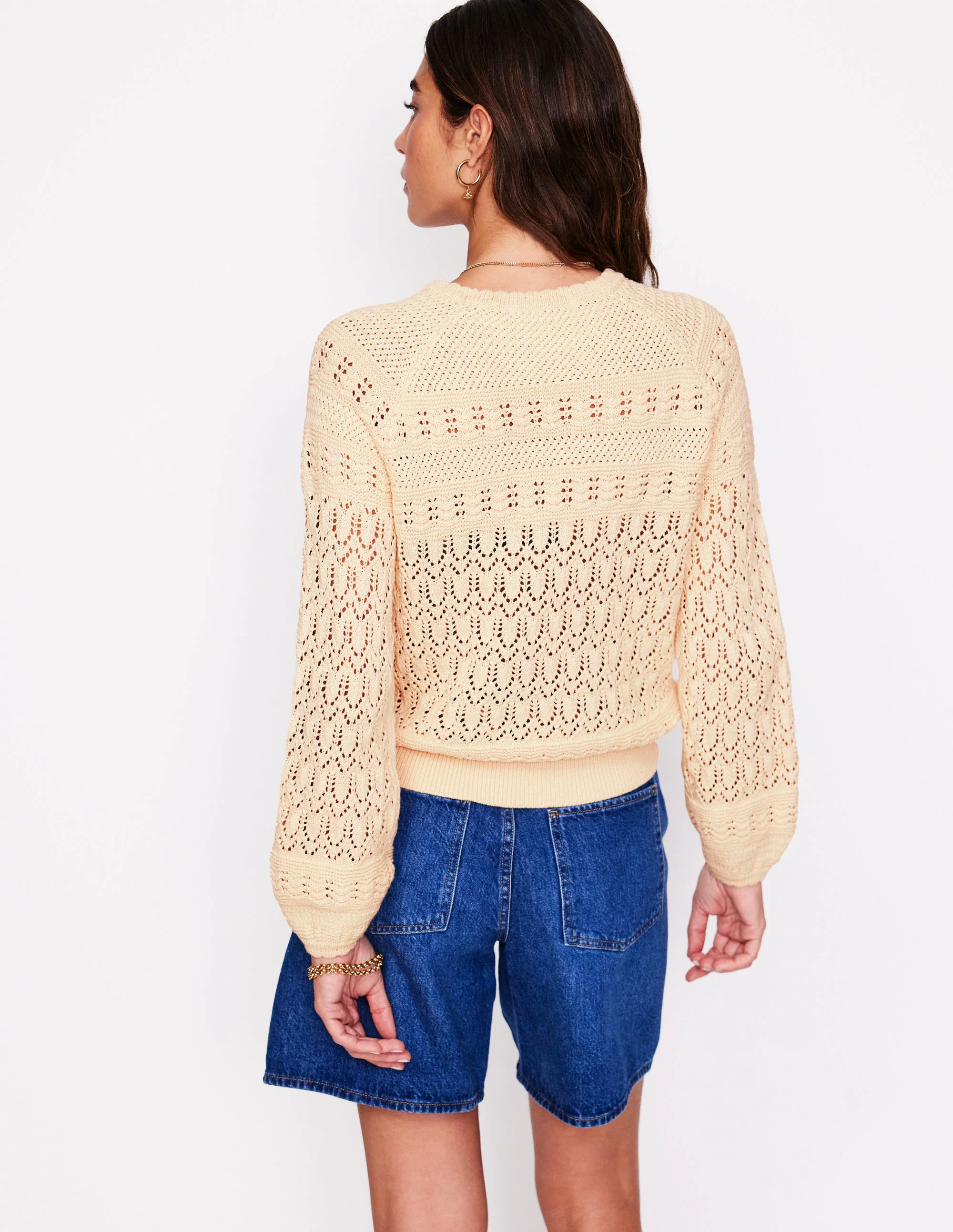 Baumwollstrickpullover mit Ziernaht und Rundhalsausschnitt-Black - Image 3