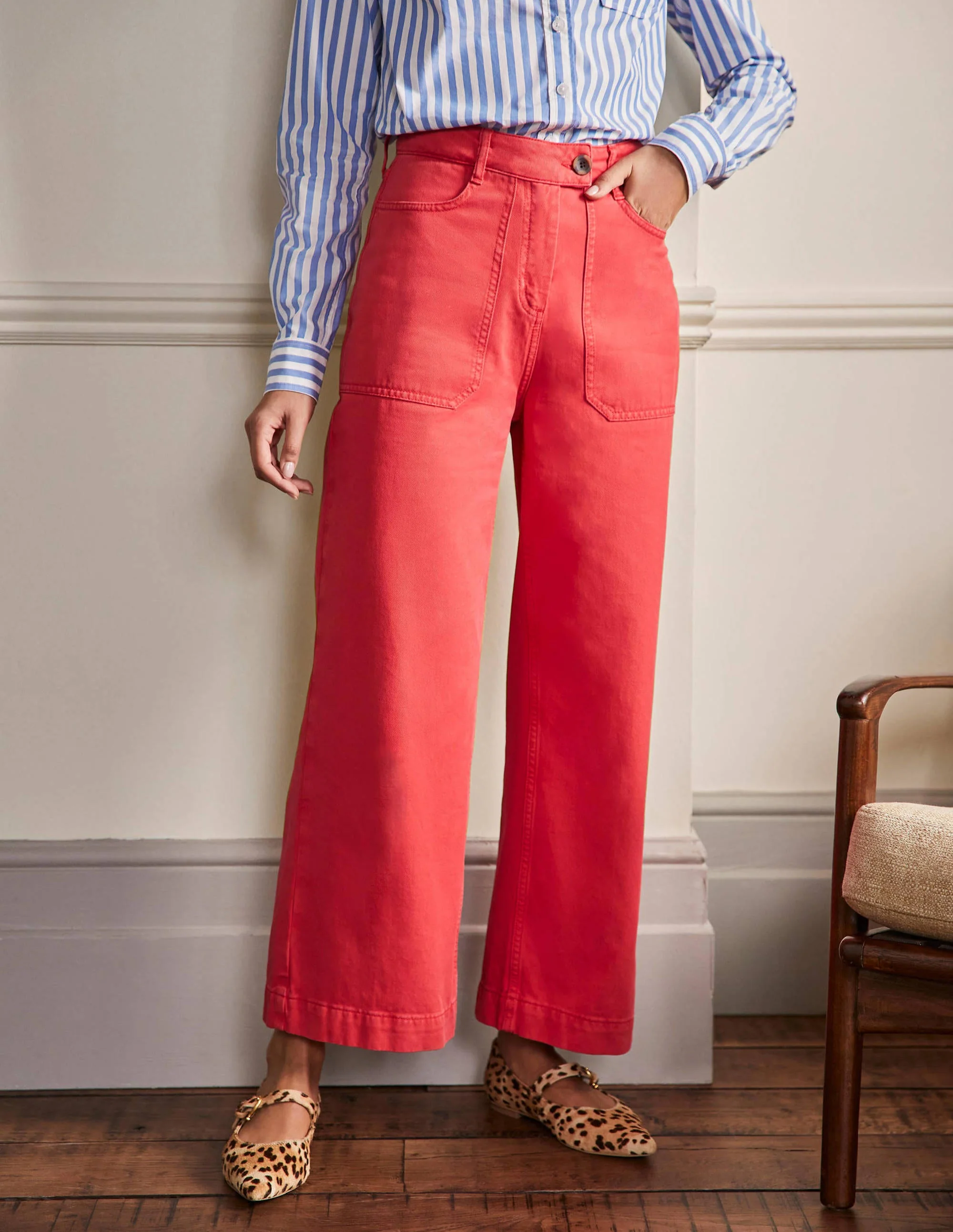 Baumwolltwillhose mit weitem Bein-Rot - Image 4