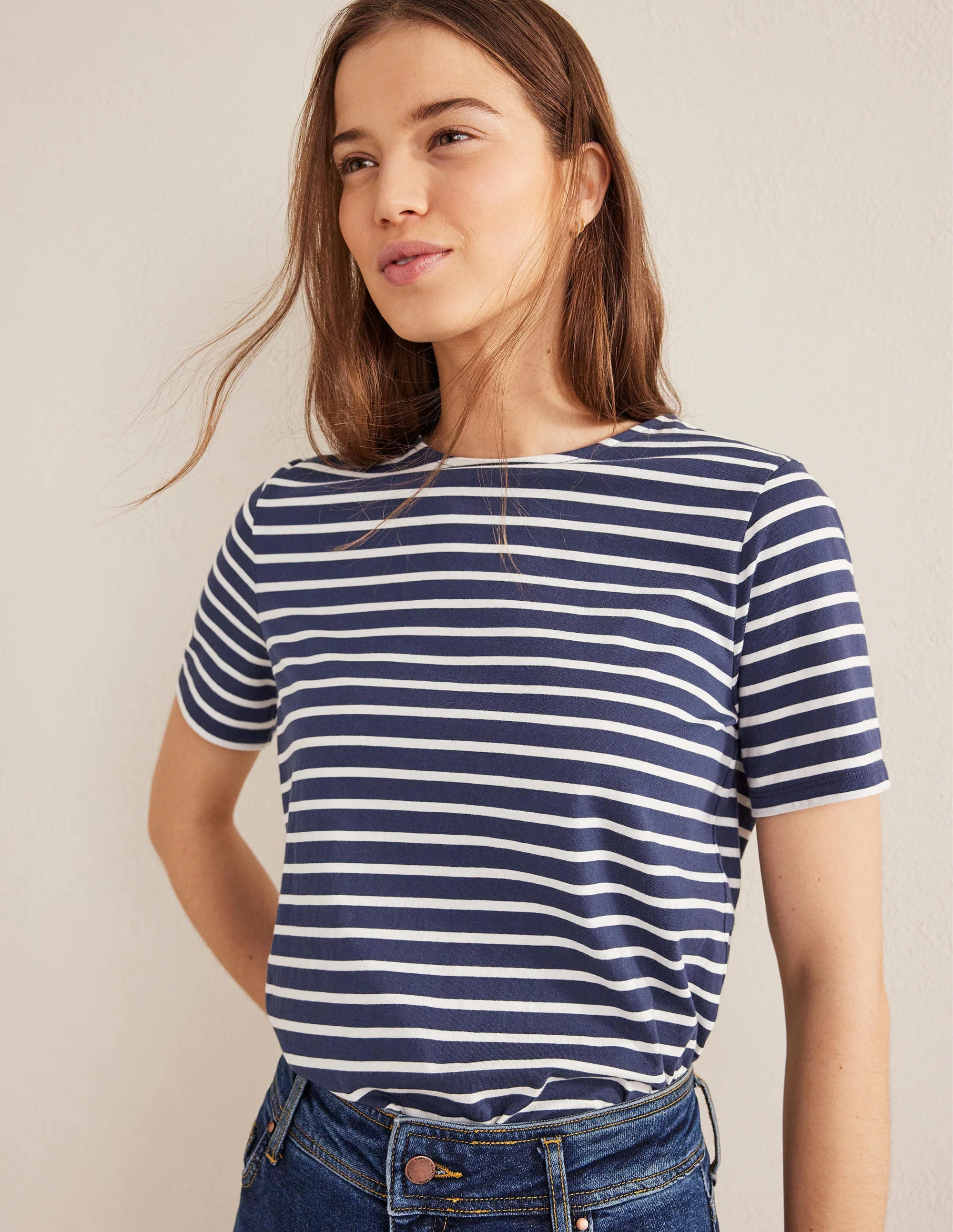 Bea Breton-Shirt mit kurzen Ärmeln-Marineblau, Naturweiß