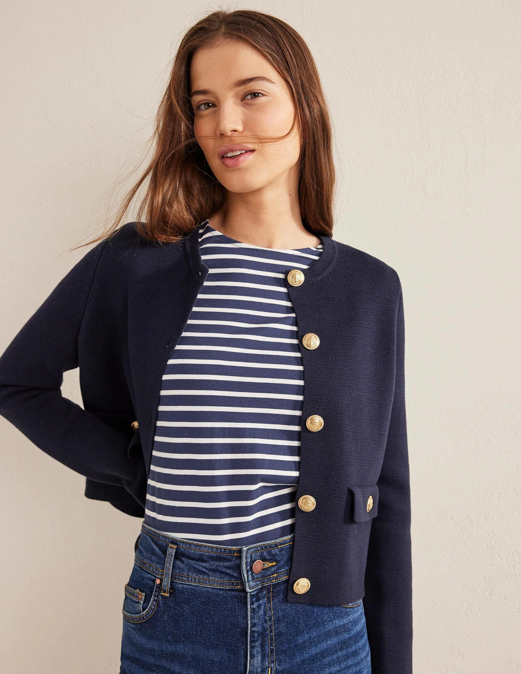 Bea Breton-Shirt mit kurzen Ärmeln-Marineblau, Naturweiß - Image 4
