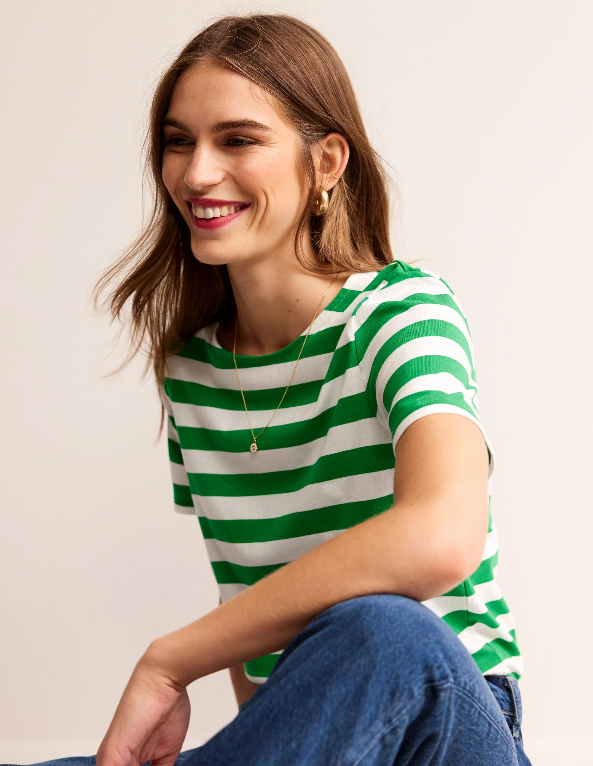 Bea Breton-Shirt mit kurzen Ärmeln-Naturweiß, Grün Streifen - Image 2