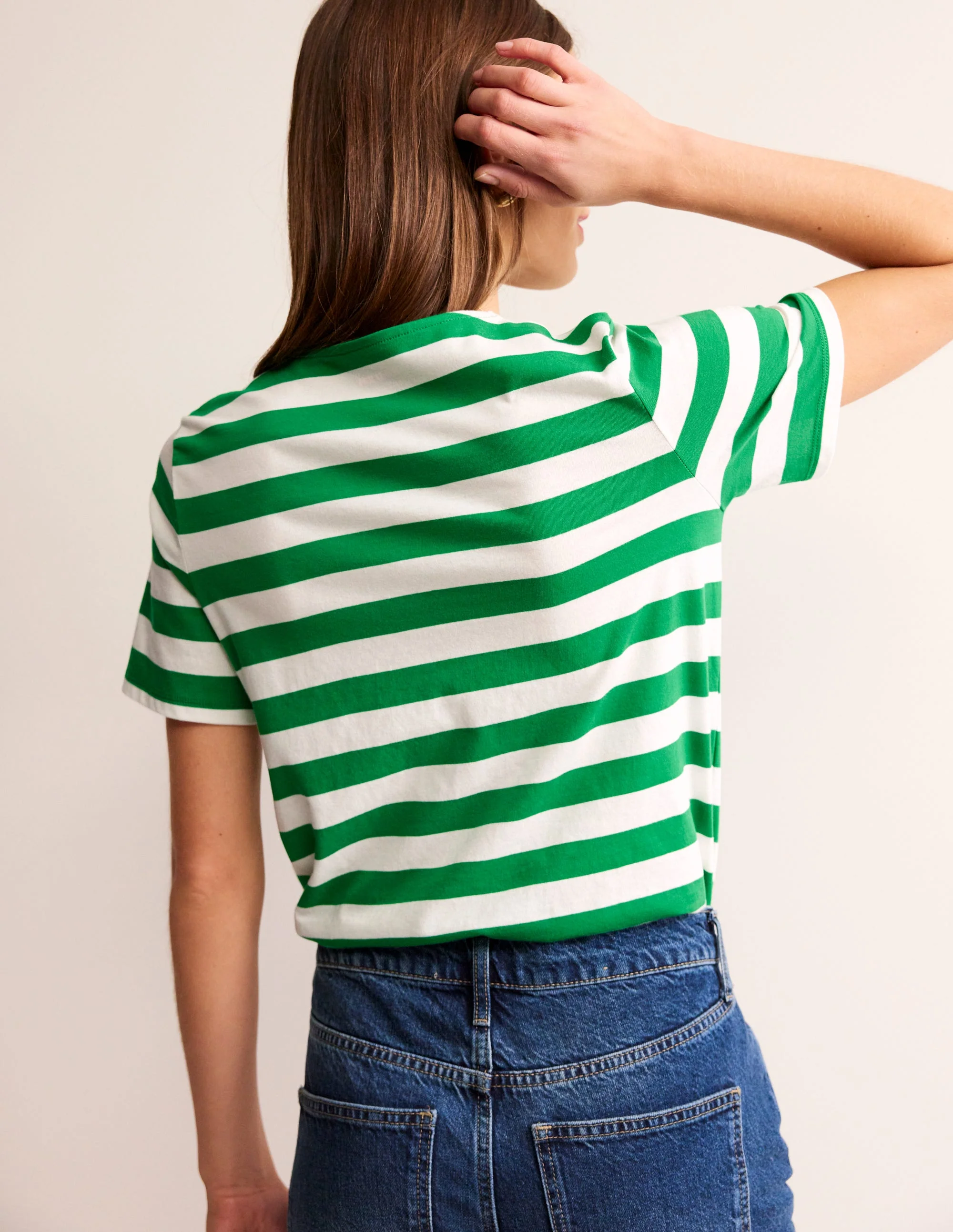 Bea Breton-Shirt mit kurzen Ärmeln-Naturweiß, Grün Streifen - Image 3
