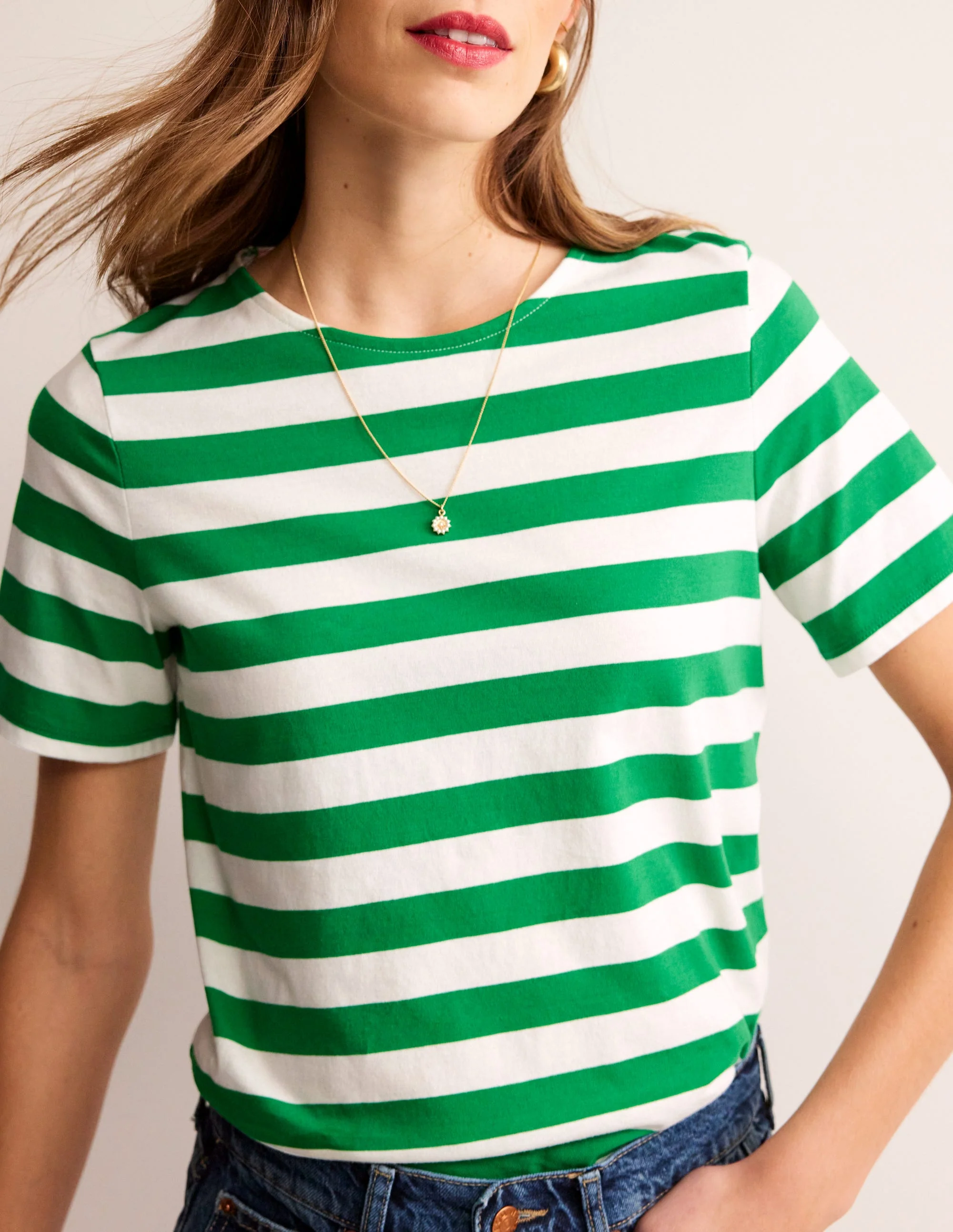 Bea Breton-Shirt mit kurzen Ärmeln-Naturweiß, Grün Streifen - Image 4