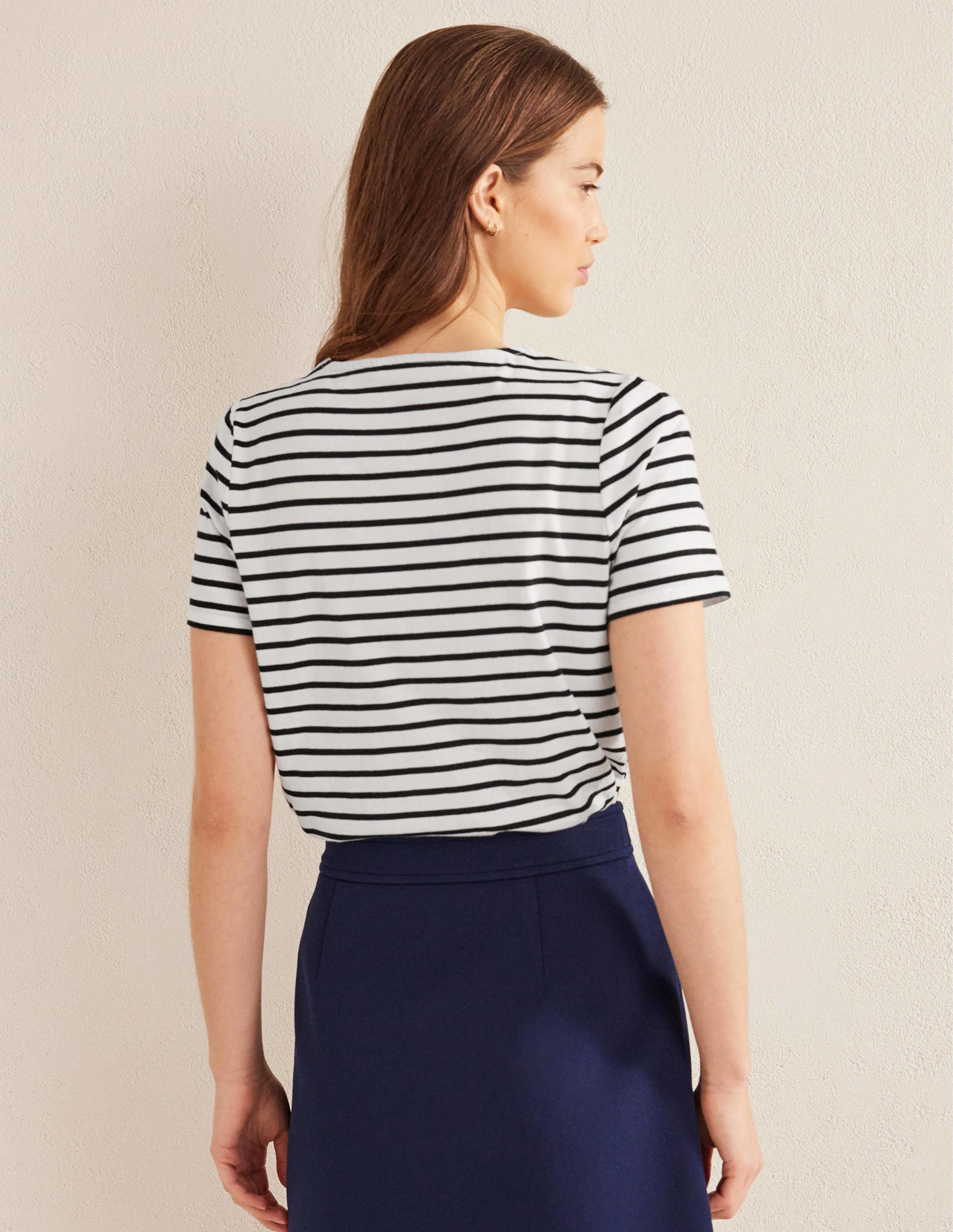 Bea Breton-Shirt mit kurzen Ärmeln-Naturweiß/Schwarz, Gestreift - Image 3