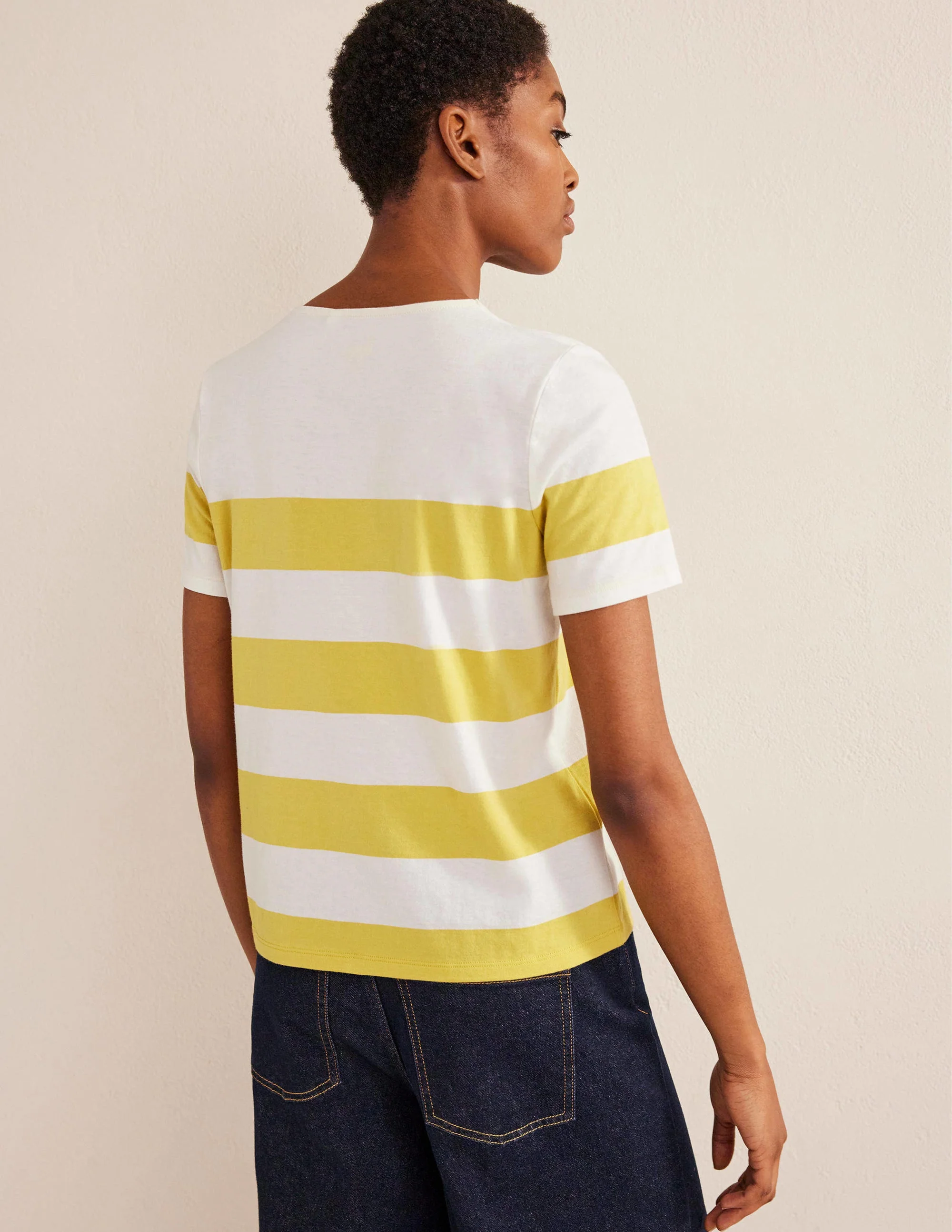 Bea Breton-Shirt mit kurzen Ärmeln-Süßes Honiggelb/Naturweiß, Gestreift - Image 3