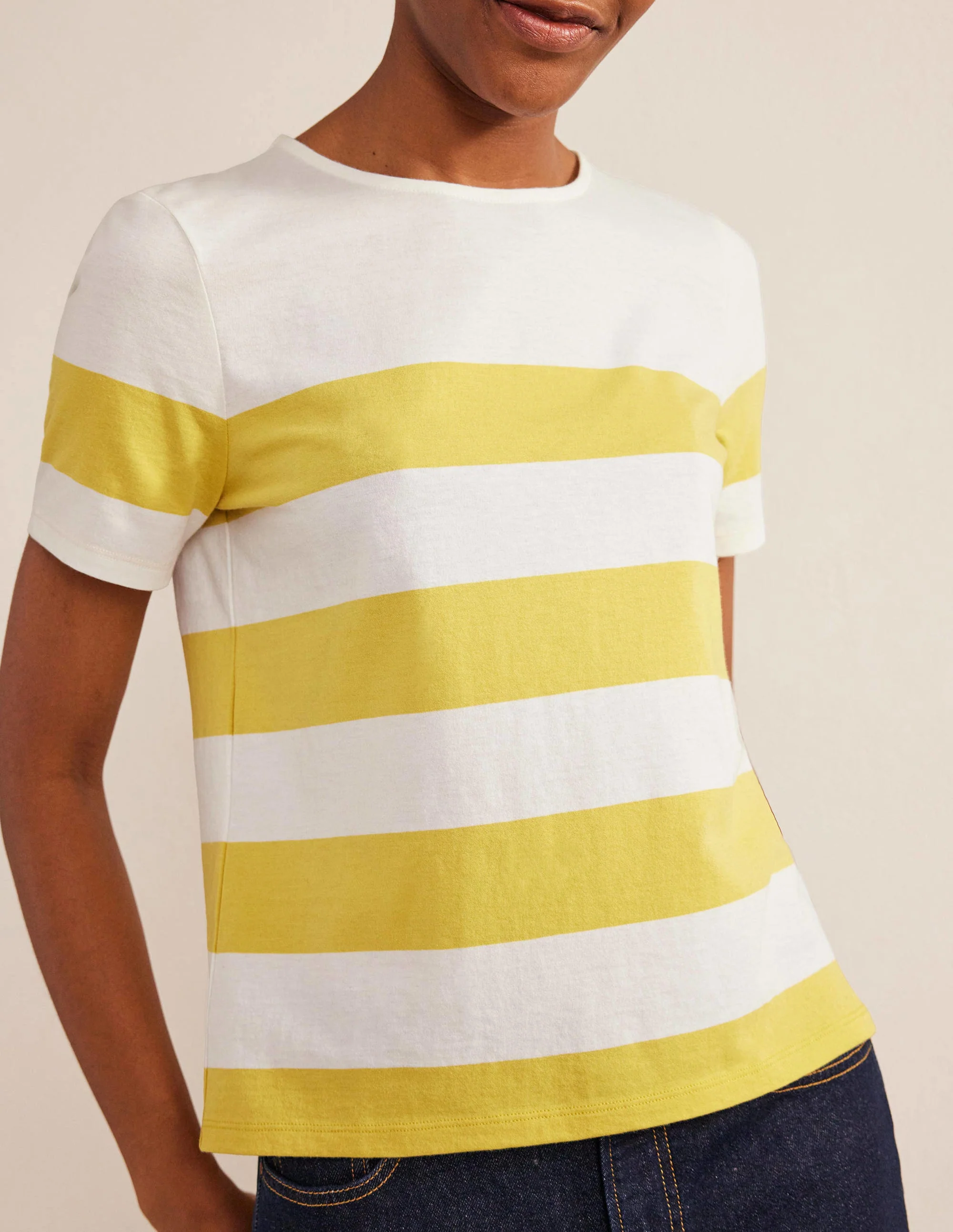 Bea Breton-Shirt mit kurzen Ärmeln-Süßes Honiggelb/Naturweiß, Gestreift - Image 4