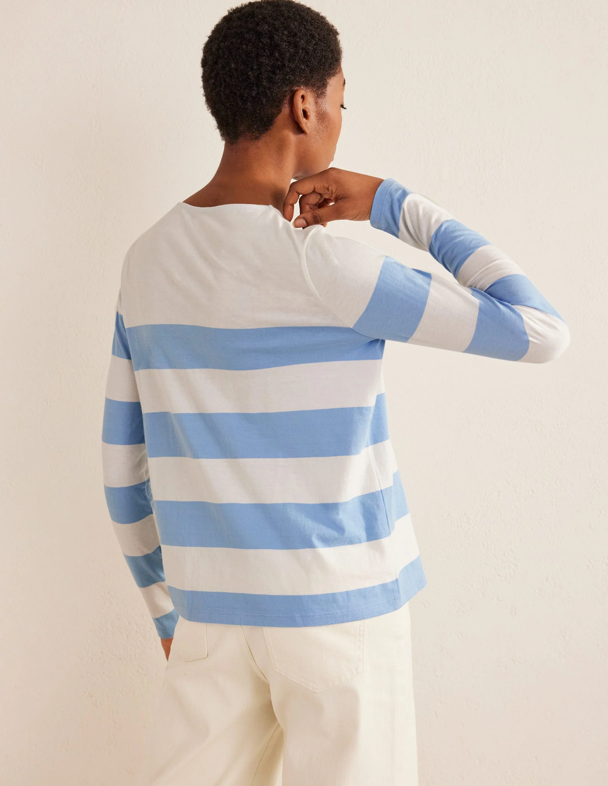 Bea Breton-Shirt mit langen Ärmeln-Flachsblau/Naturweiß, Breite Streifen - Image 3