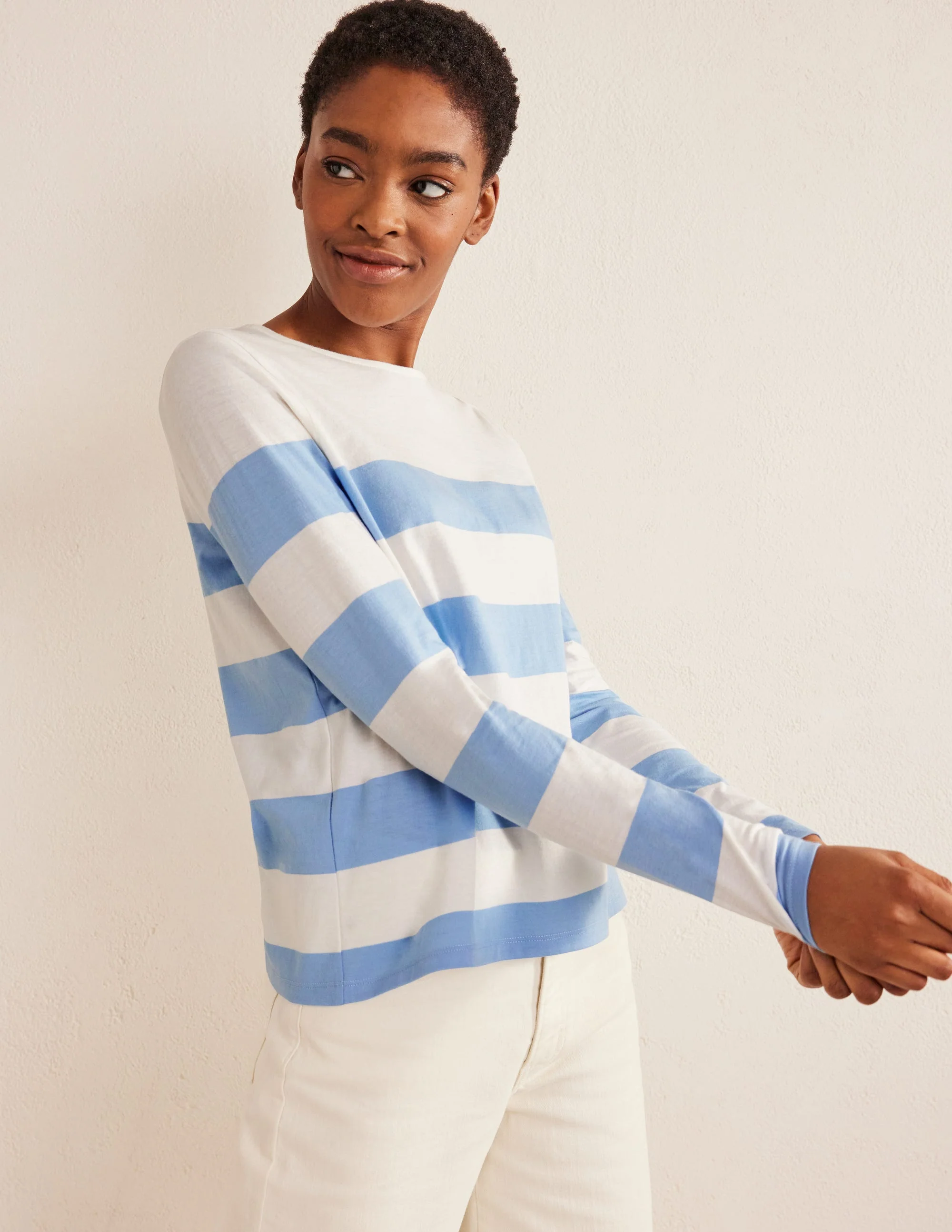 Bea Breton-Shirt mit langen Ärmeln-Flachsblau/Naturweiß, Breite Streifen - Image 4