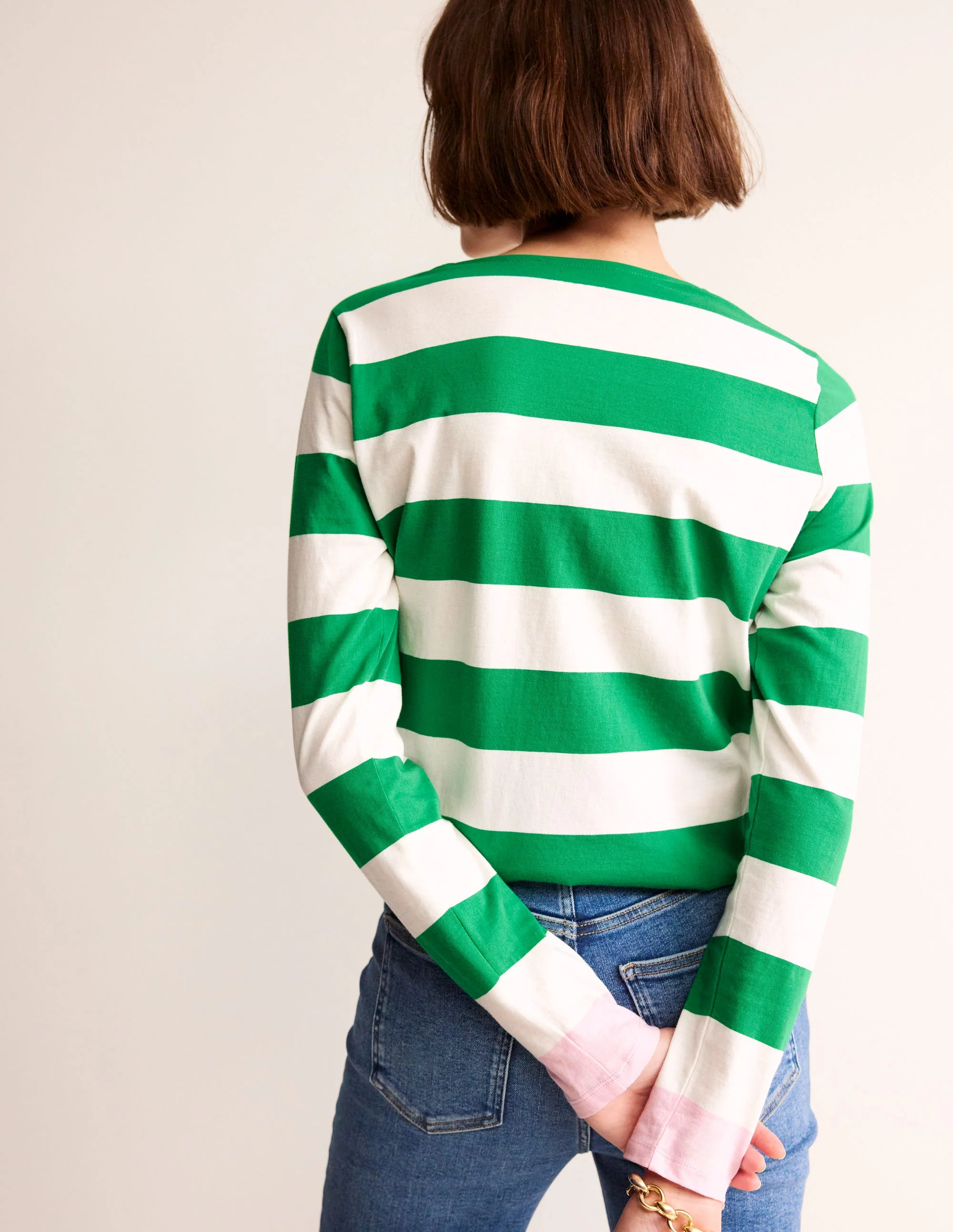 Bea Breton-Shirt mit langen Ärmeln-Grün Naturweiß, Rosa - Image 3