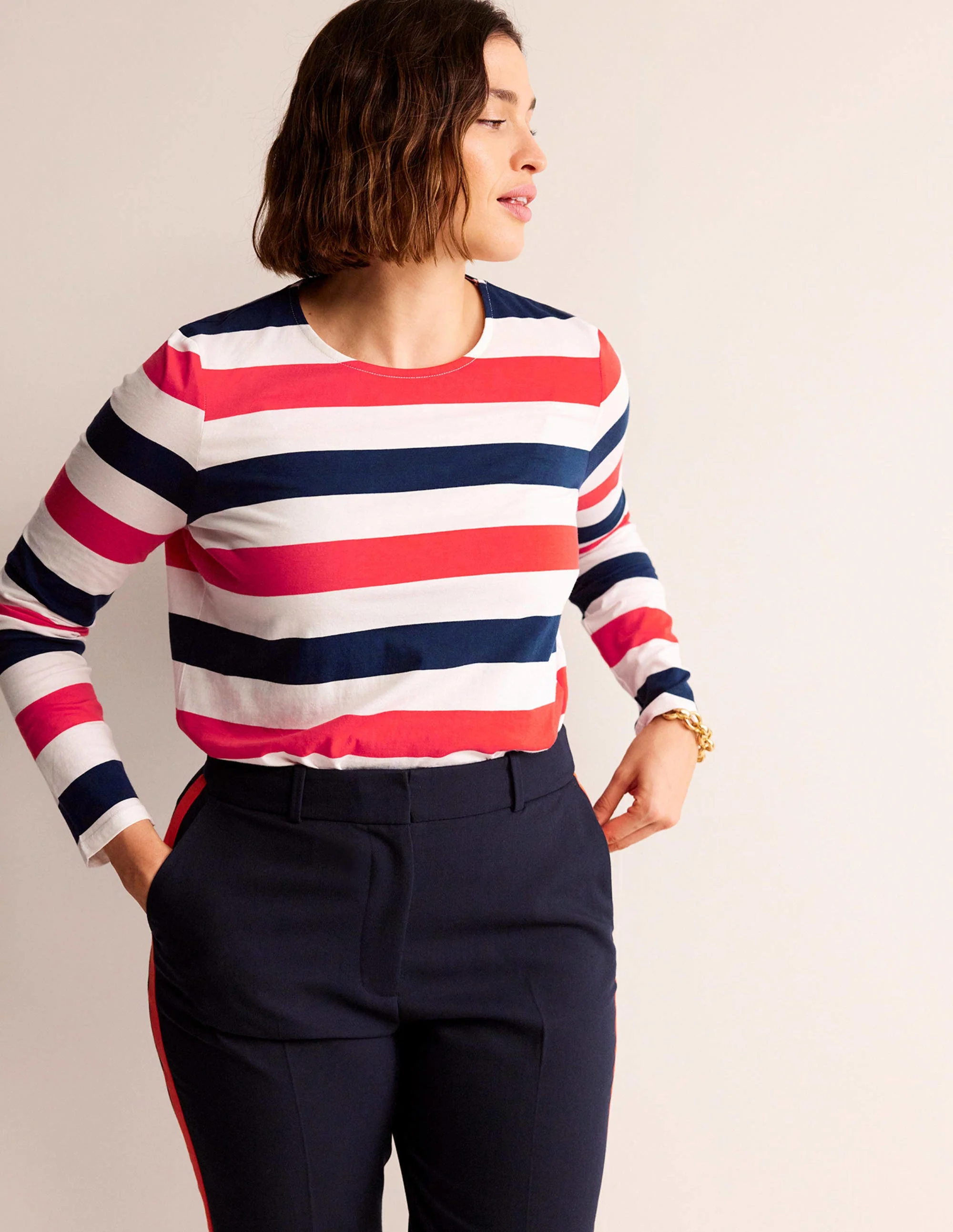 Bea Breton-Shirt mit langen Ärmeln-Kirschrot und Marineblau - Image 5