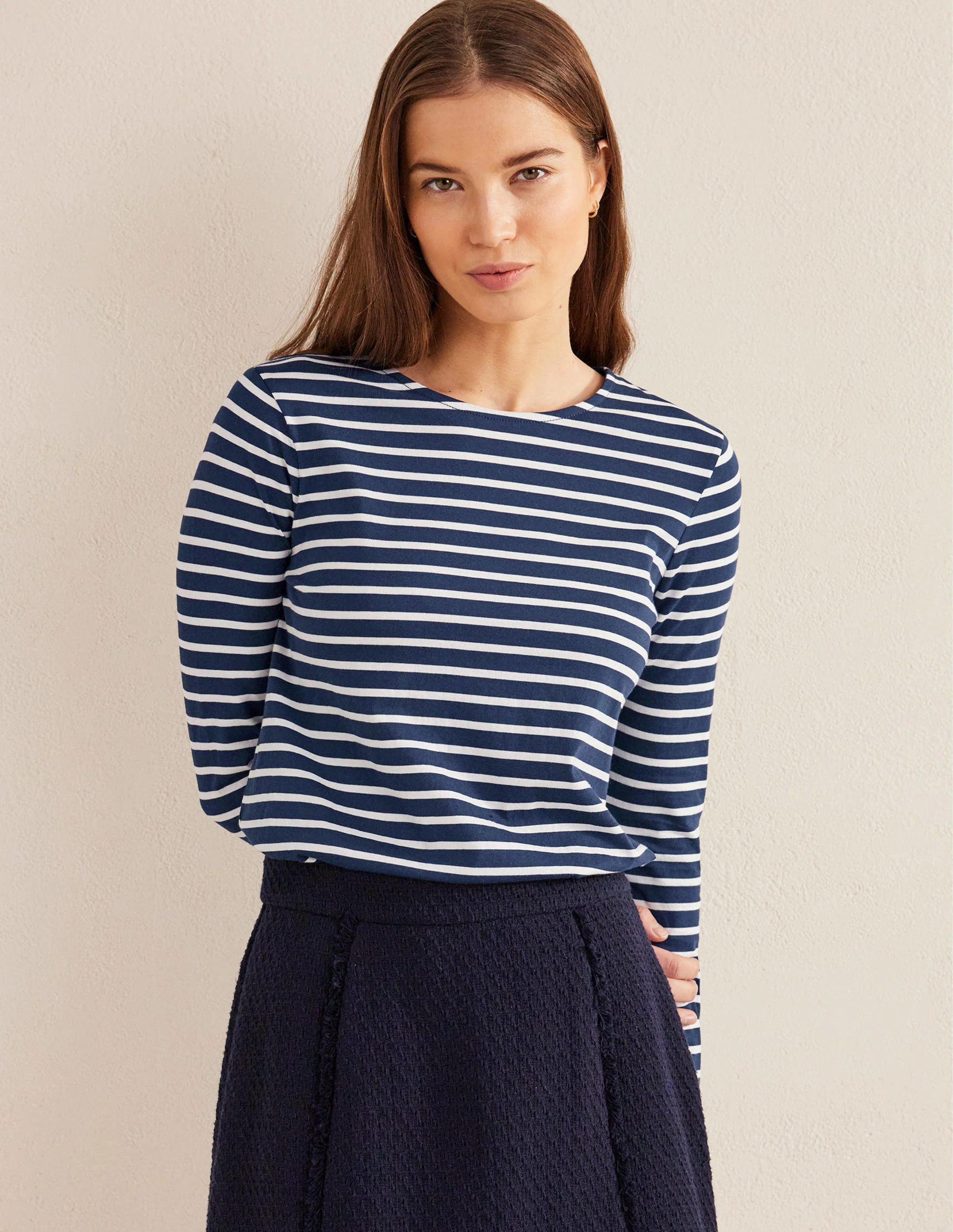 Bea Breton-Shirt mit langen Ärmeln-Marineblau, Naturweiß - Image 4