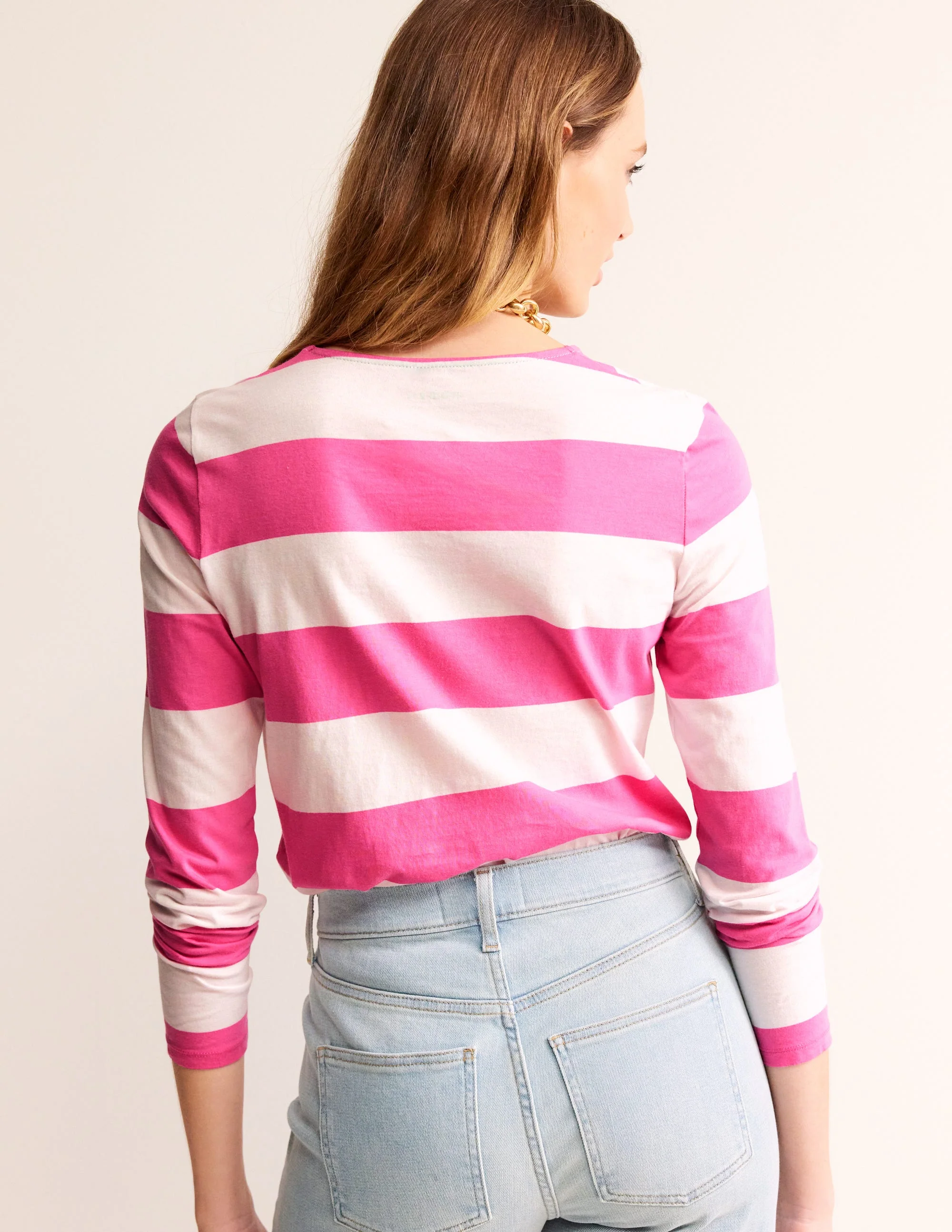 Bea Breton-Shirt mit langen Ärmeln-Naturweiß Rosa Breite Streifen - Image 3