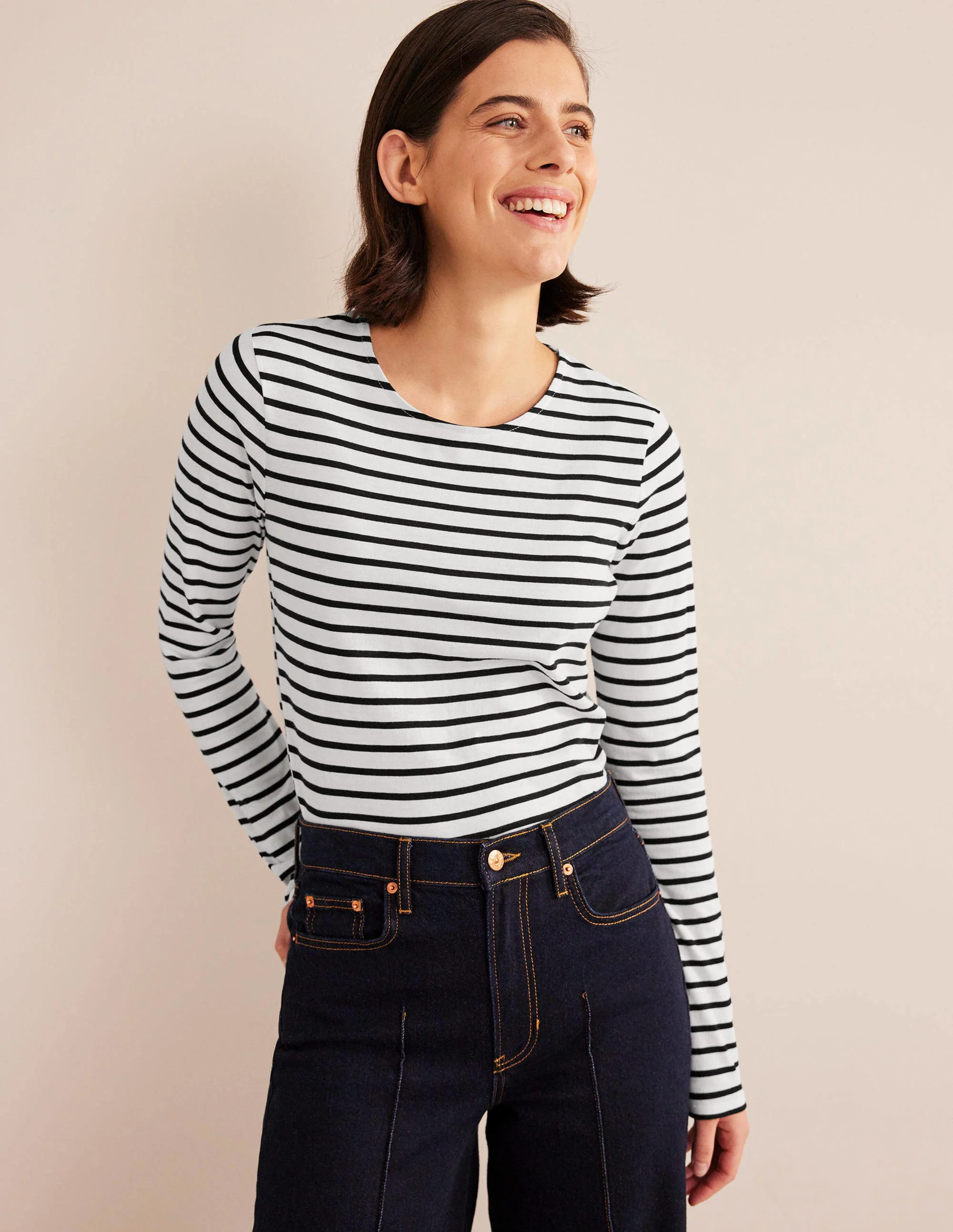 Bea Breton-Shirt mit langen Ärmeln-Naturweiß, Schwarz - Image 4