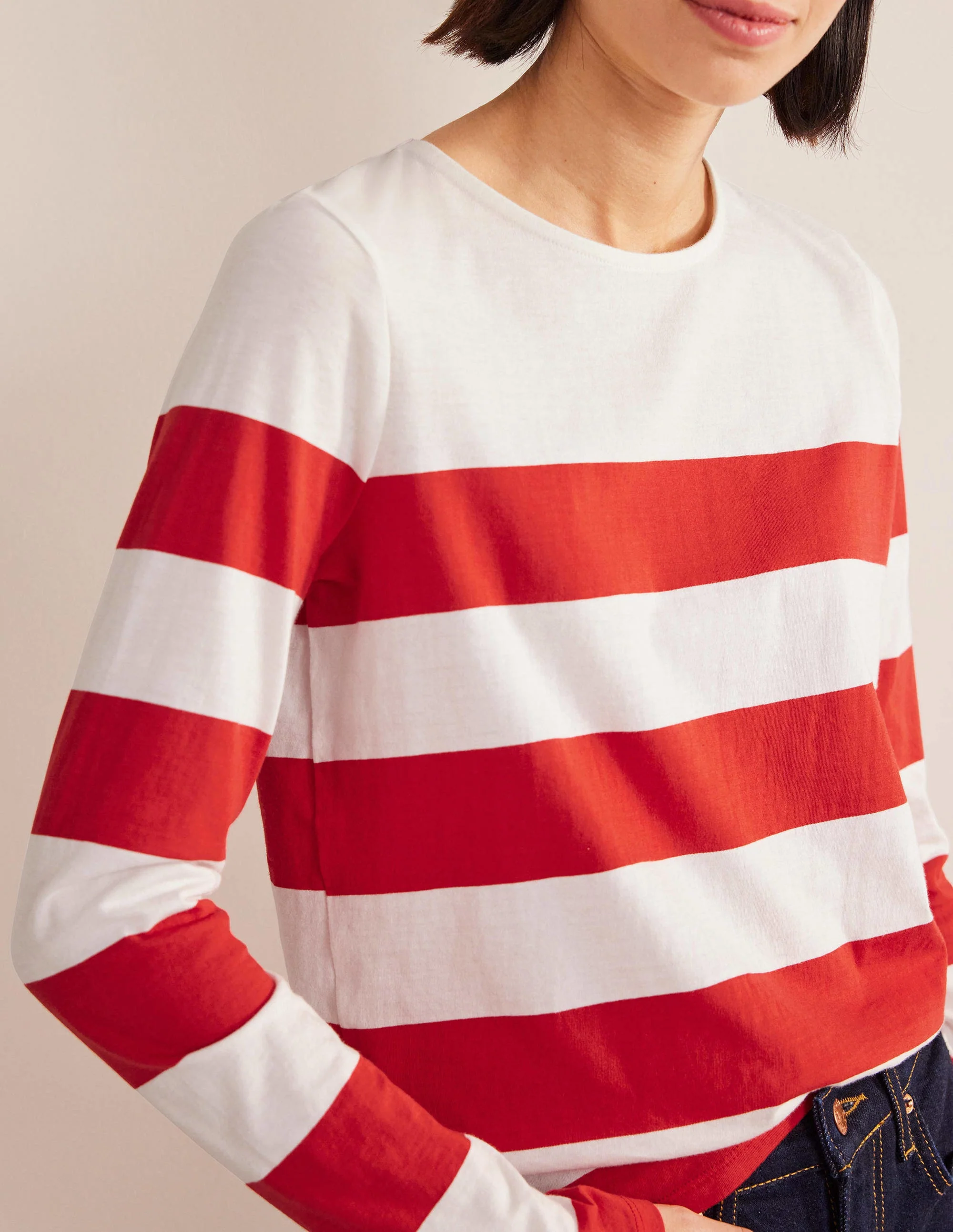 Bea Breton-Shirt mit langen Ärmeln-Rot/Naturweiß, Breite Streifen - Image 2