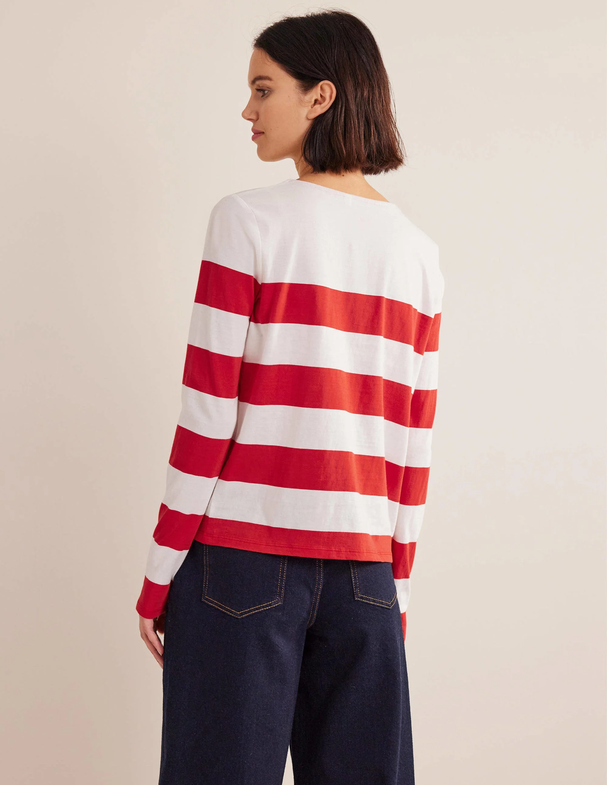 Bea Breton-Shirt mit langen Ärmeln-Rot/Naturweiß, Breite Streifen - Image 3