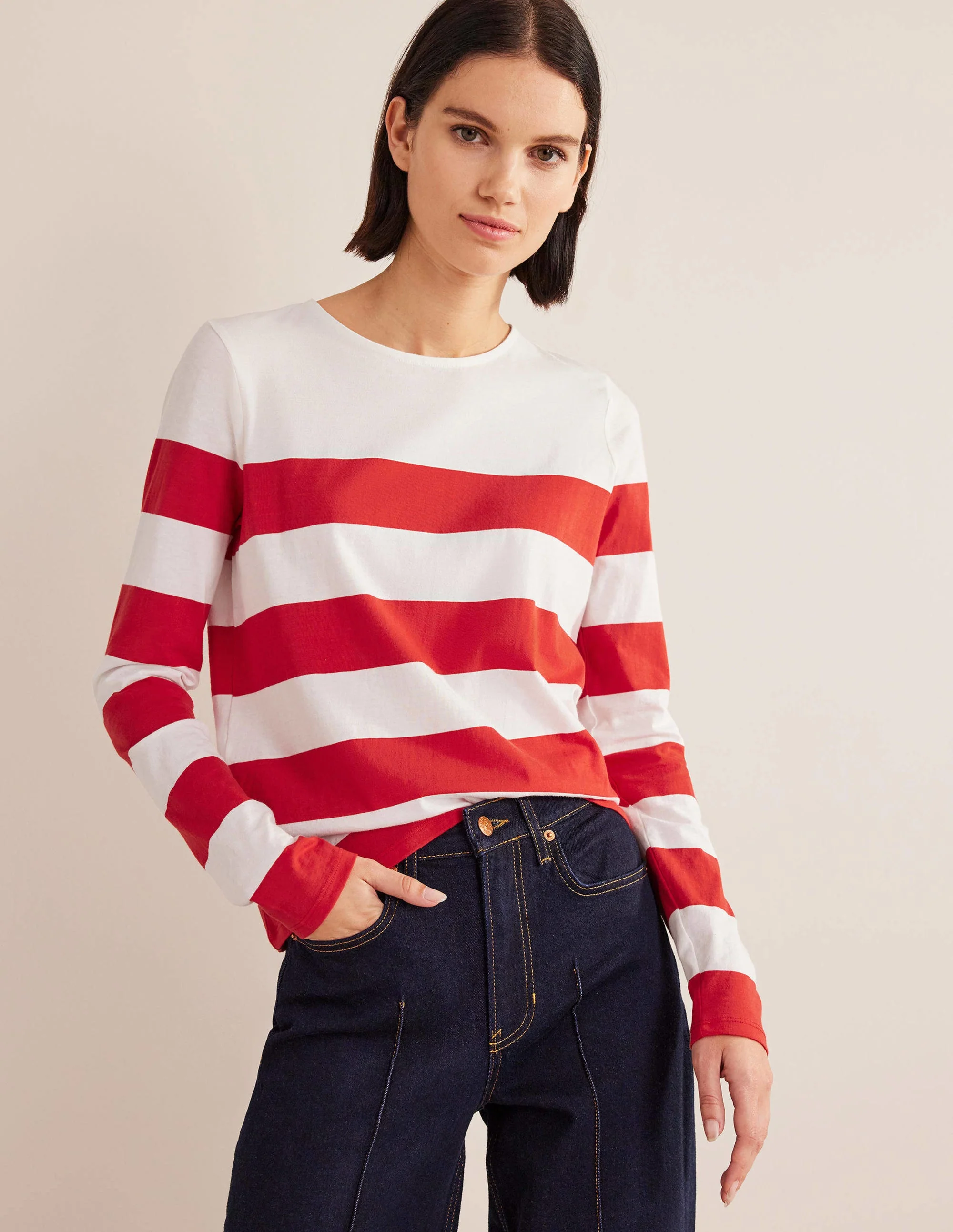 Bea Breton-Shirt mit langen Ärmeln-Rot/Naturweiß, Breite Streifen - Image 4